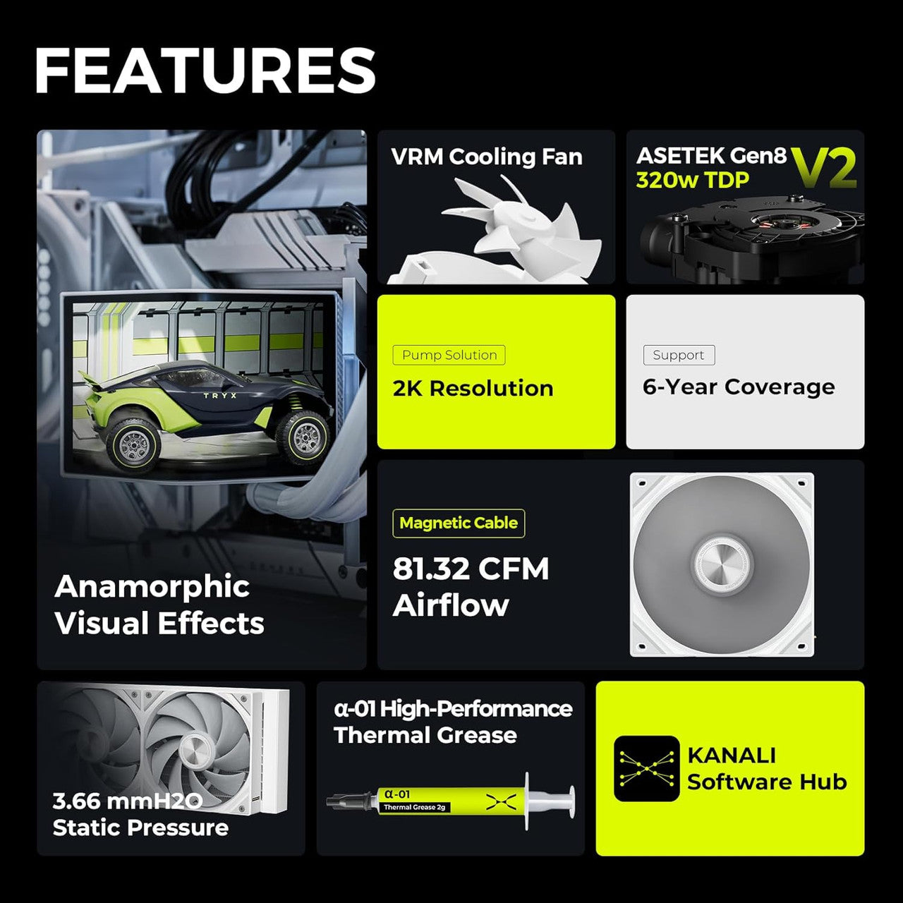 TRYX Panorama 360 6.67'' AMOLED Curved Screen 3D AIO Cooler Asetek 8th Gen V2 Non- ARGB Magnetic Performance Fan Intel LGA 1851/1700 AMD AM5/AM5 (White) L-P360N-DS3M-G1W