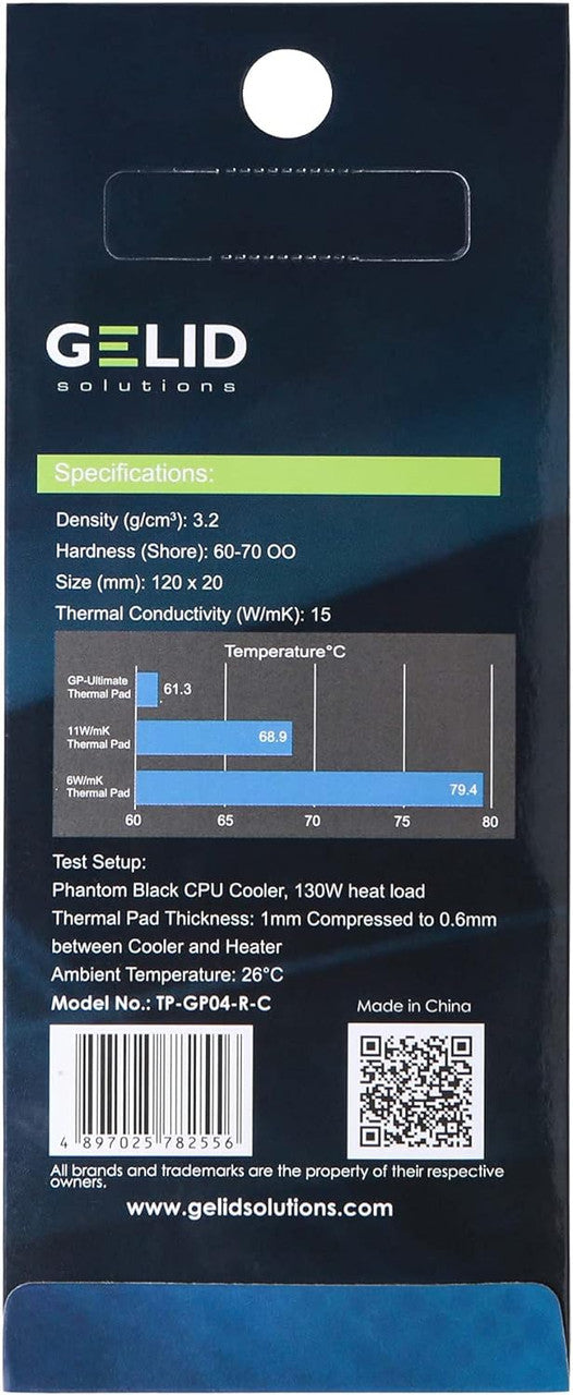 Gelid Solutions GP-Ultimate 15W-Thermal Pad 120 x 20 x 0.5 mm. Excellent Heat Conduction, Single Pack TP-GP04-R-A