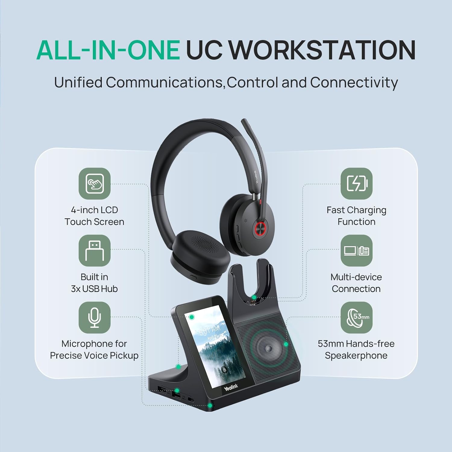 Yealink WH68 Workstation DECT Wireless Stereo Headset | UC Workstation | Hybrid ANC | Bluetooth & DECT | 1208738