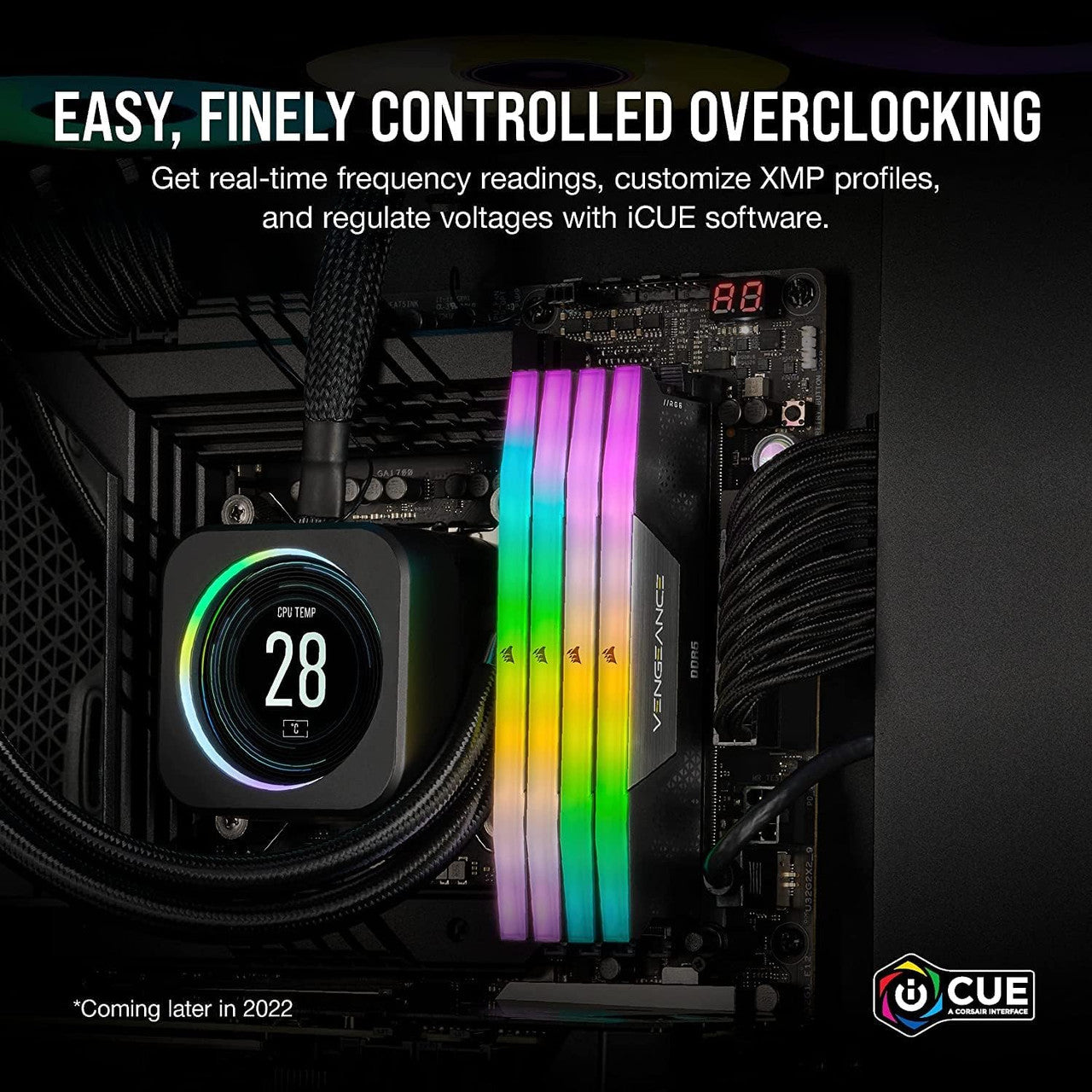 Equipped with sleek black heatspreaders and Corsair iCUE RGB lighting for customizable aesthetics.