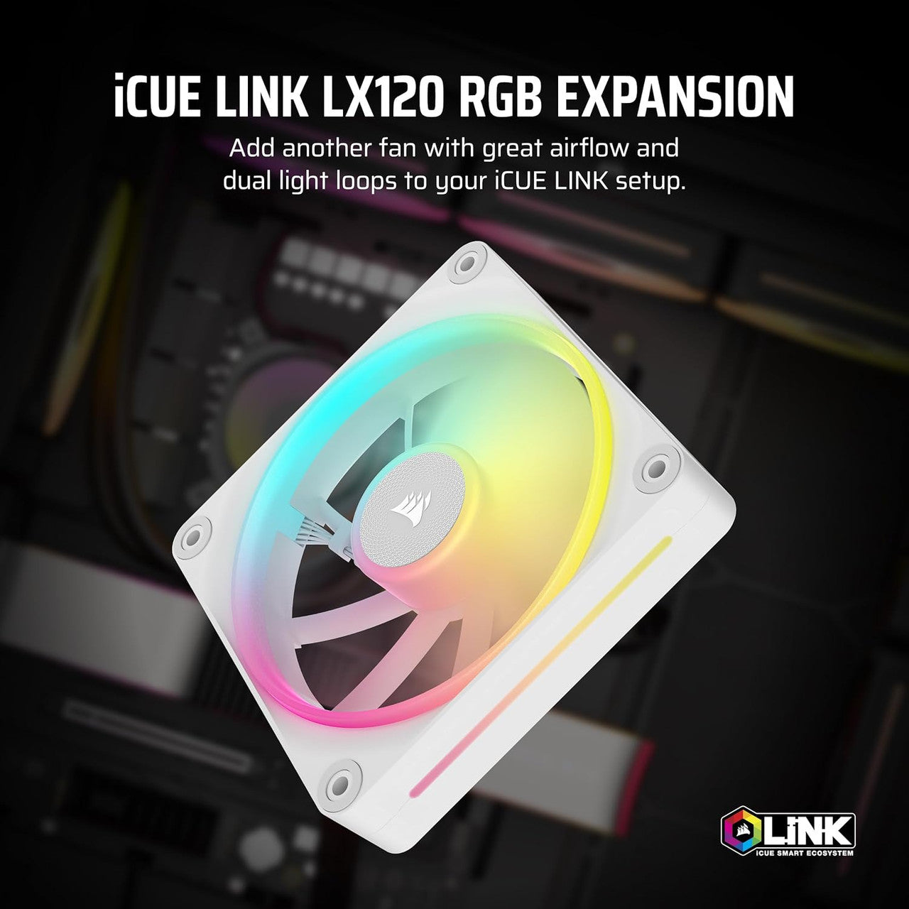Corsair iCUE Link LX120 RGB PWM | 120 mm | 2400 rpm | 4-Pin Case Fans Expansion (White) CO-9051029-WW