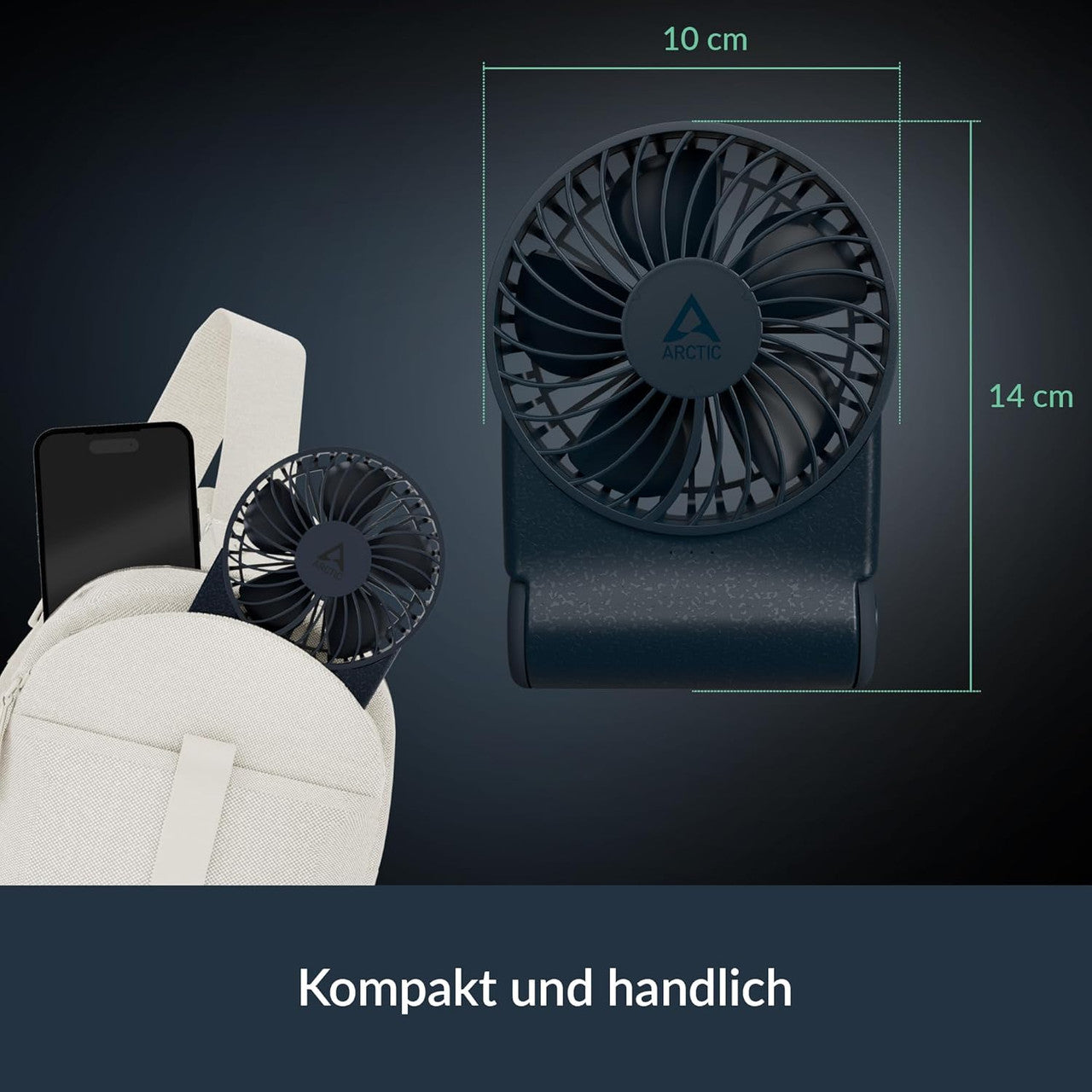 Arctic Summair Rechargeable Handheld Fan w/ Stand, infinite speed, 4-77h Running Time, USB-C incl. USB-A Cable (Blue) AEBRZ00028A
