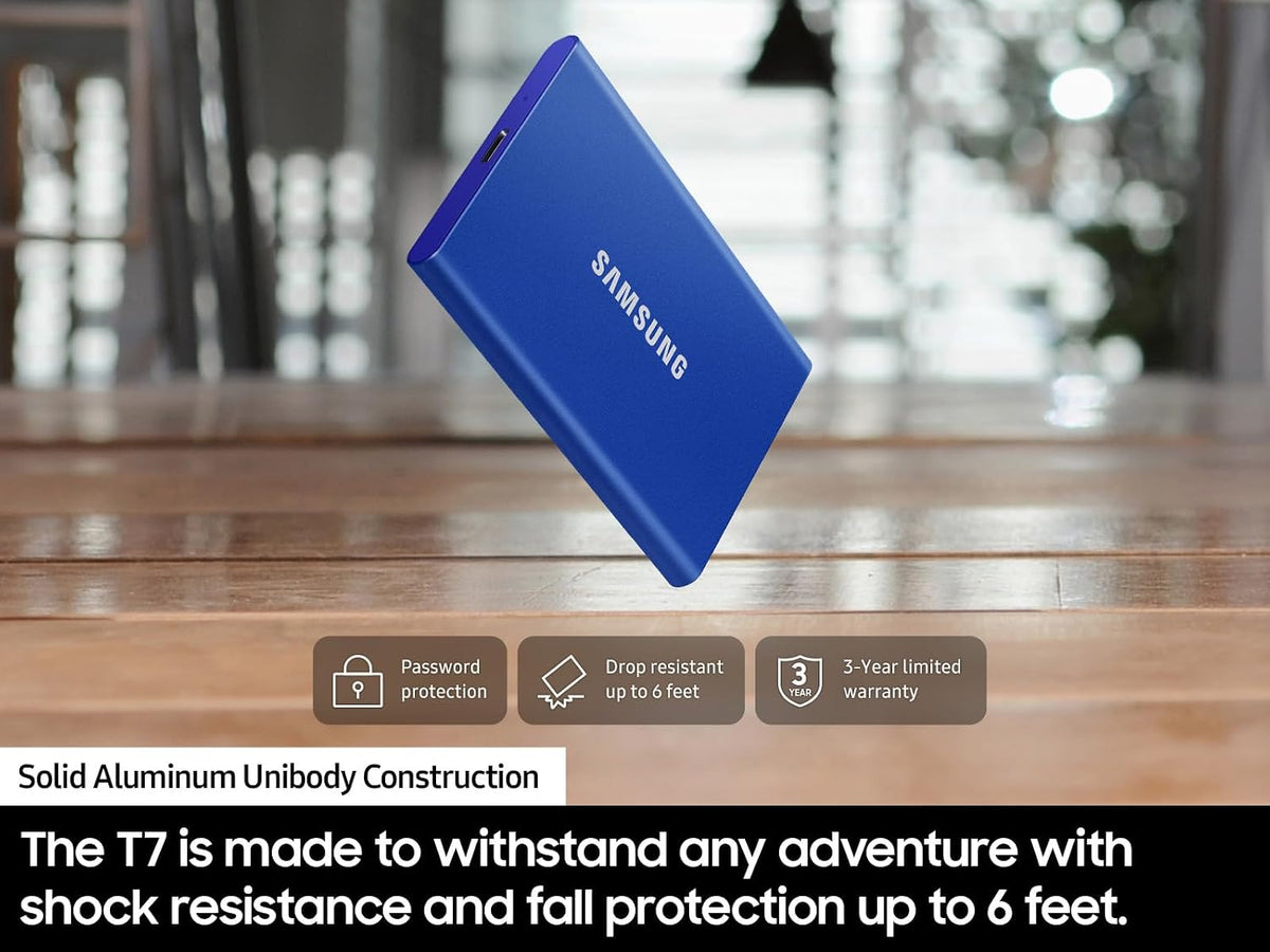 Samsung T7 1TB Portable External SSD USB 3.2 Gen 2 Blue/Black | 1,050MB/s | Blue/Black