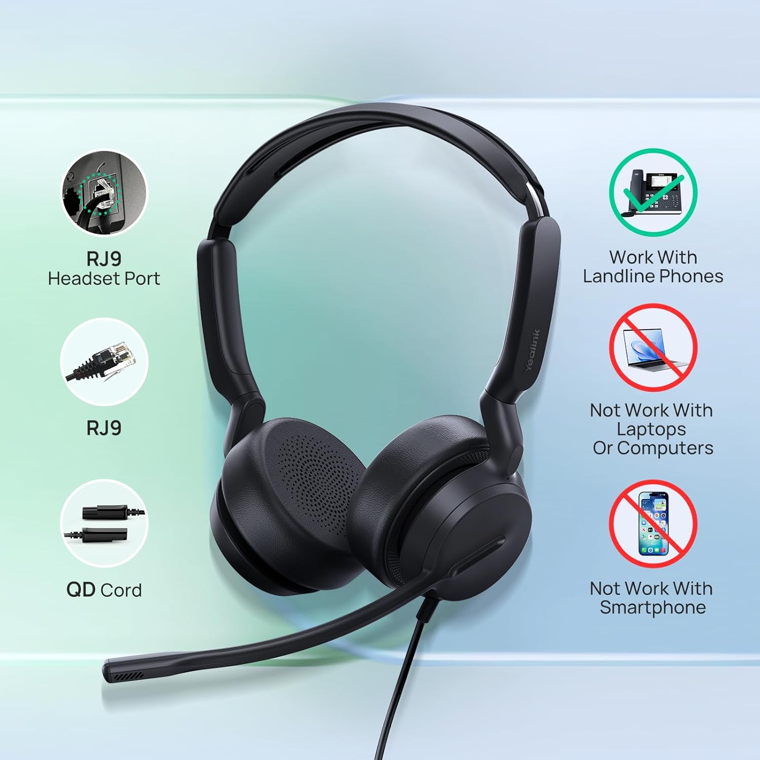 Yealink YHS36 E2 Dual Wired Headset | Quick Disconnect (QD) | Dual Ear | Noise-Canceling Microphone | 1308231