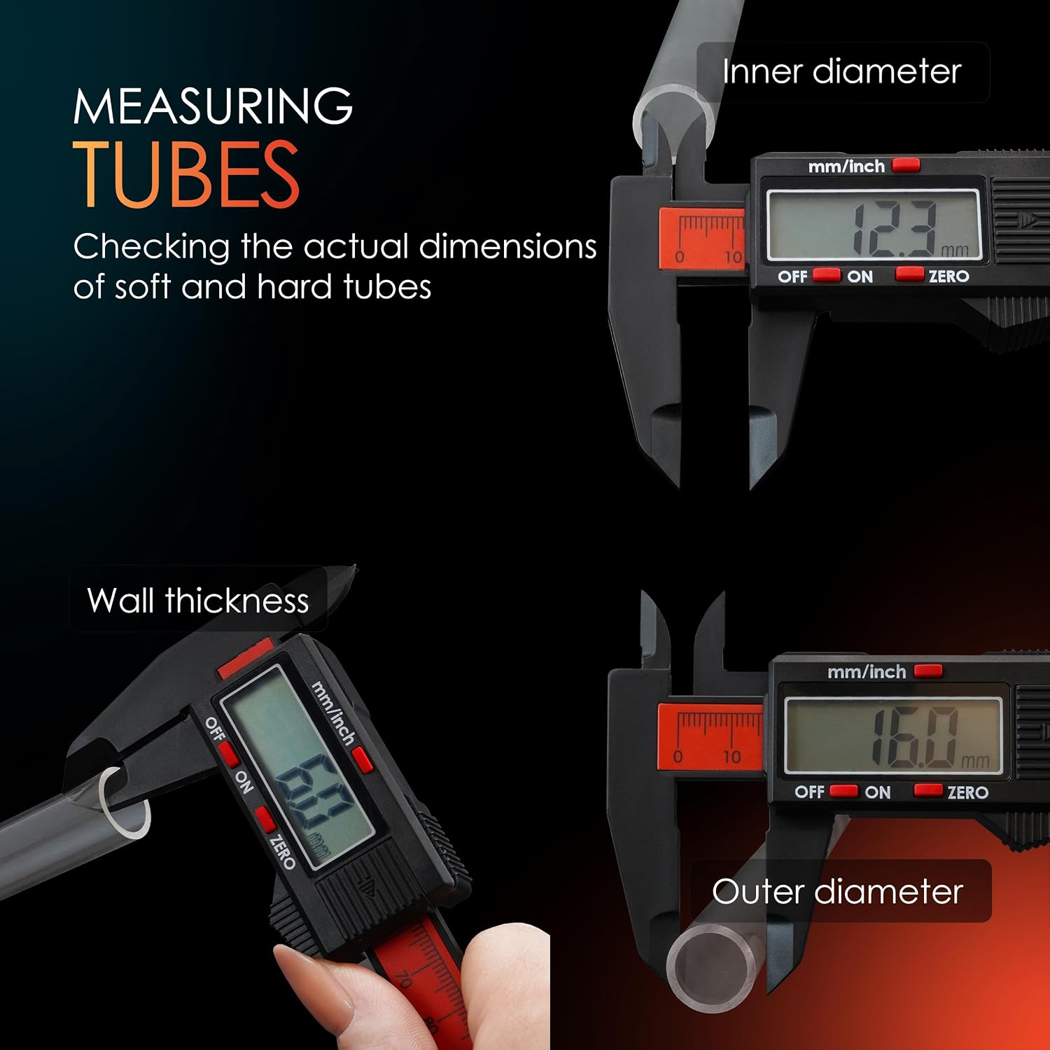 Thermal Grizzly Digital 150 mm / 6 in ABS Plastic Caliper Internal/External/Depth/Step Measurements - TG-CAL-150