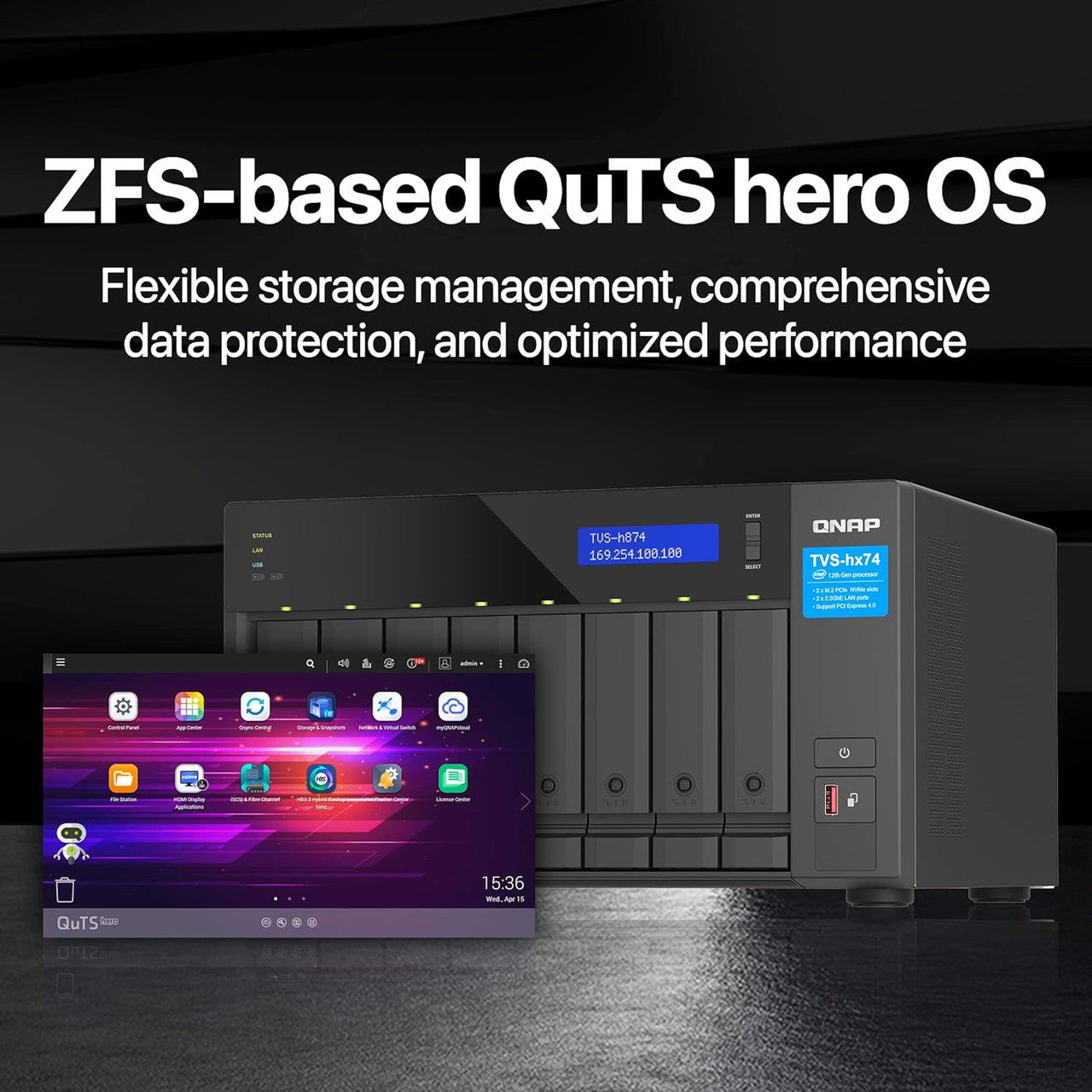 QNAP Ultra-High Speed 8 Bay NAS. Intel Core i5-12400 6C/12T, 32GB DDR4 RAM, HDMI 1.4b, 250W PSU TVS-H874-i5-32G-US