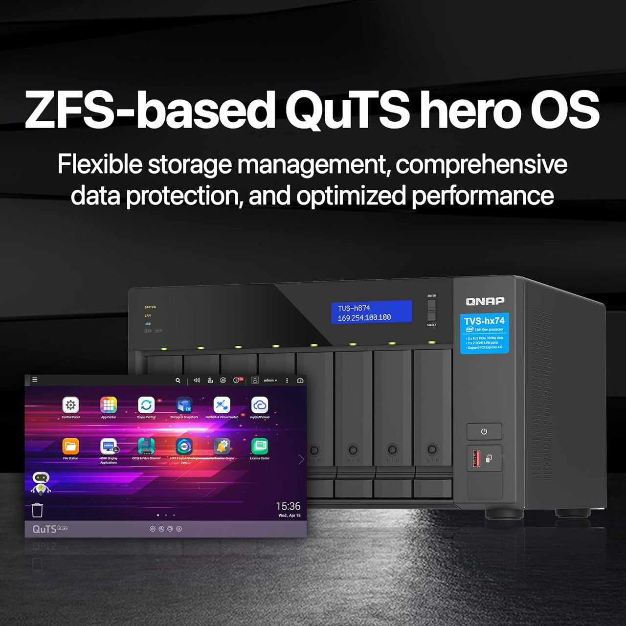 QNAP Ultra-High Speed 8 Bay NAS. Intel Core i7 12C (8 P+ 4 E) /20T processor, 32GB DDR4 RAM, 350W PSU TVS-H874-i7-32G-US