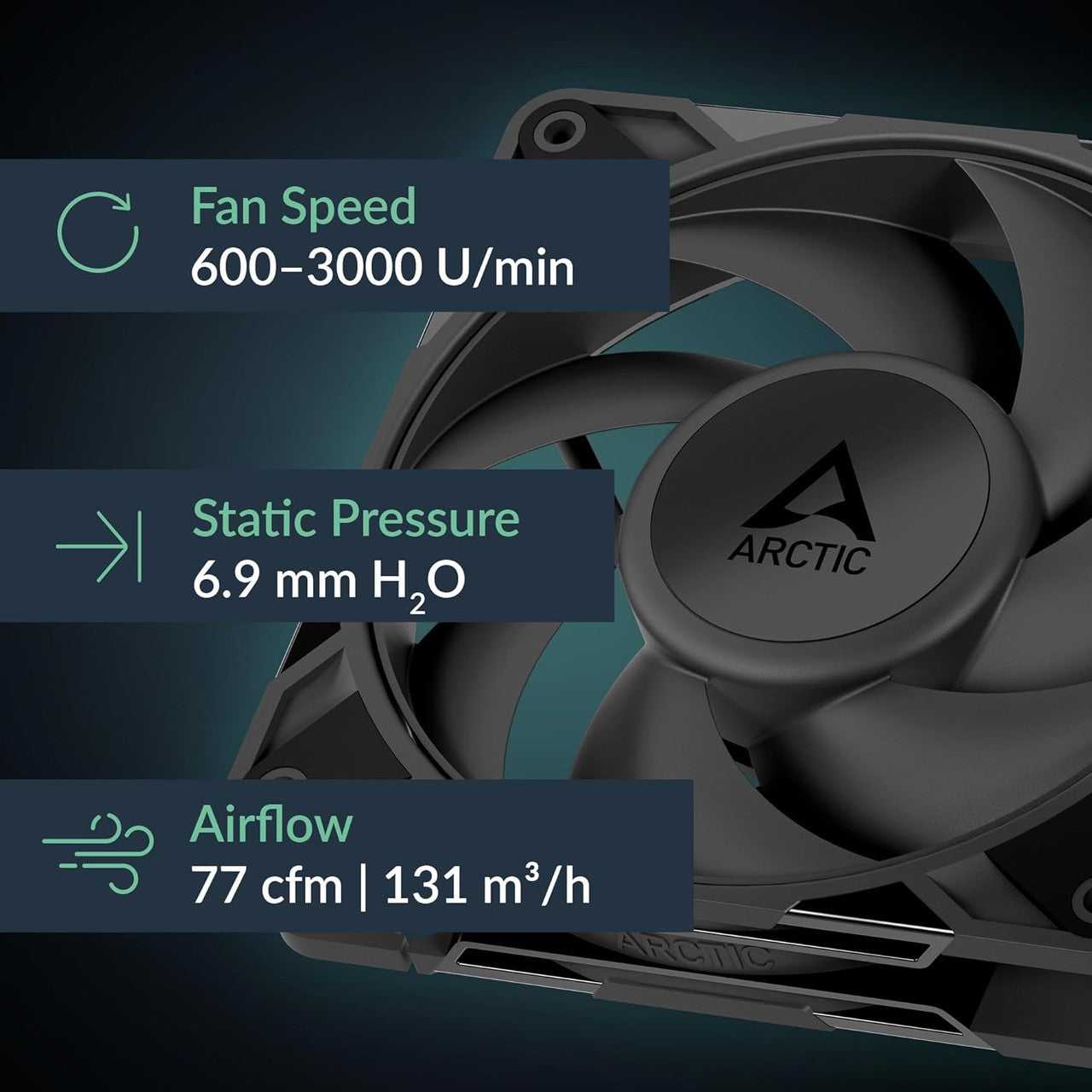 Arctic P12 Pro PWM | 120 mm | 3000 rpm | 4-Pin Case Fan (Black) ACFAN00305A