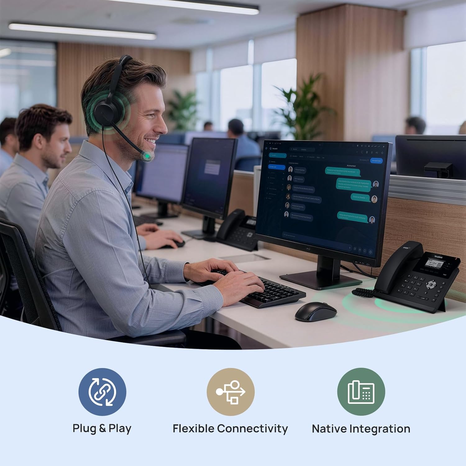 Yealink YHS36 E2 Dual Wired Headset | Quick Disconnect (QD) | Dual Ear | Noise-Canceling Microphone | 1308231