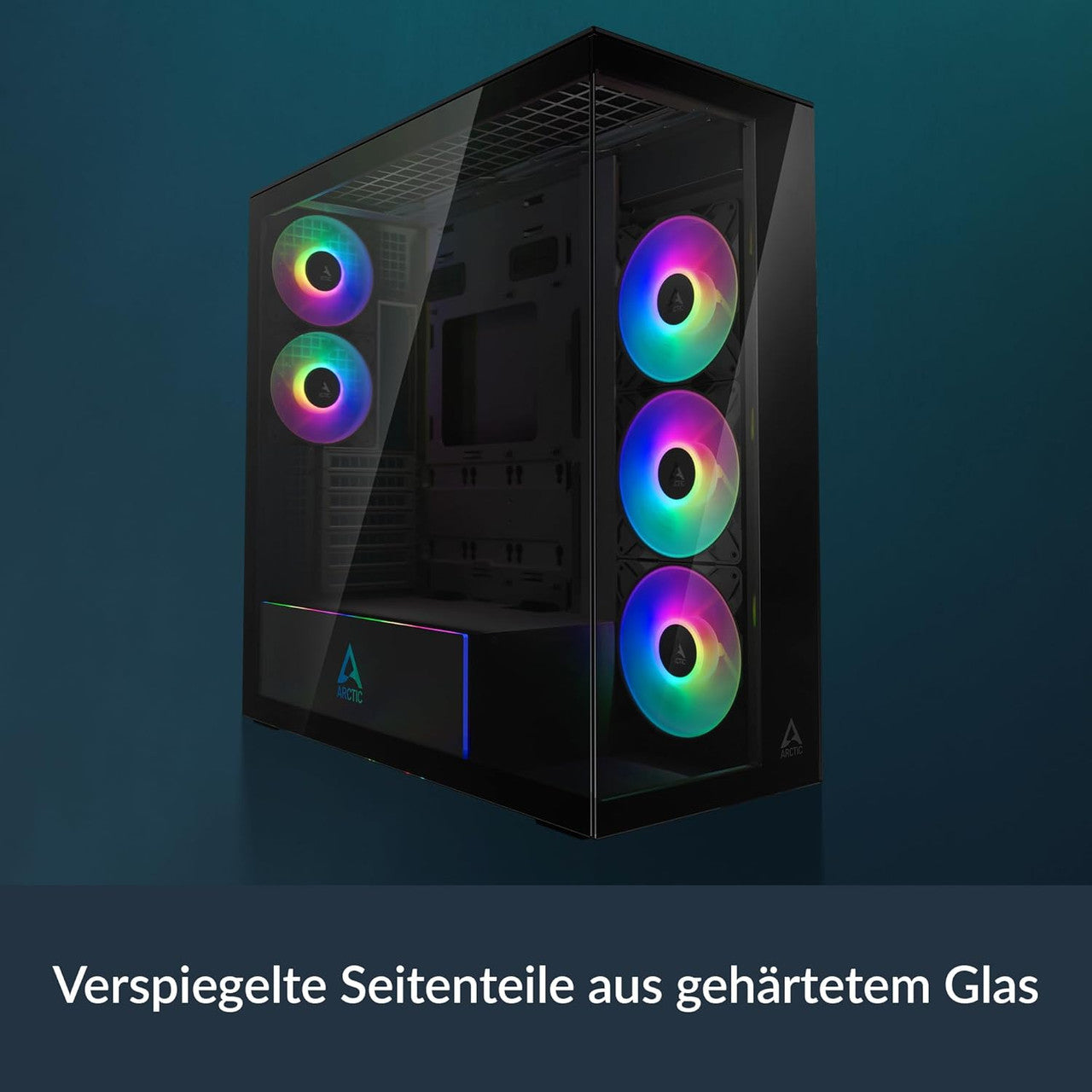 Arctic Xtender PC Case-Mid Tower-Tempered Glass Panel-Included A-RGB Fans (Mirror Black) ACPCC00018A