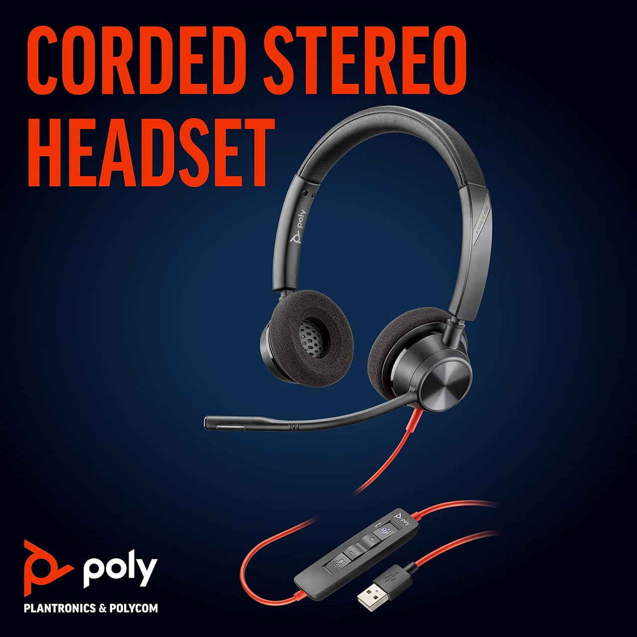 Poly Blackwire 3320 Wired Headset Hi-fi Stereo - Connect to PC/Mac via USB-C or USB-A -Teams Certified Zoom 8X220AA
