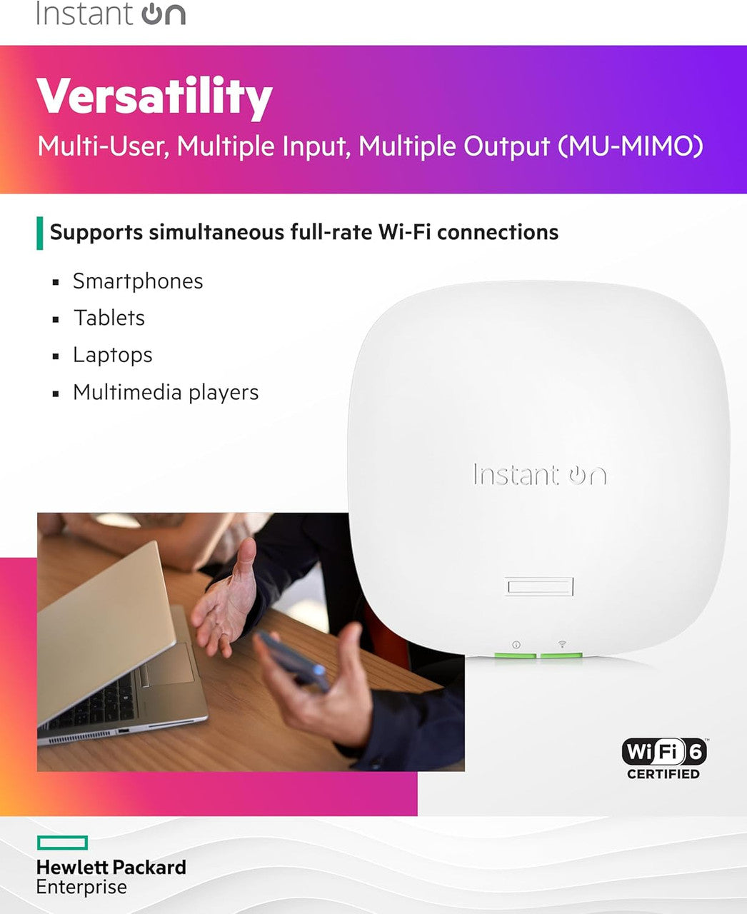 HPE Networking Instant On AP22 802.11ax 2x2 Wi-Fi 6 Wireless Access Point | US Model | Power Source Included | R6M49A