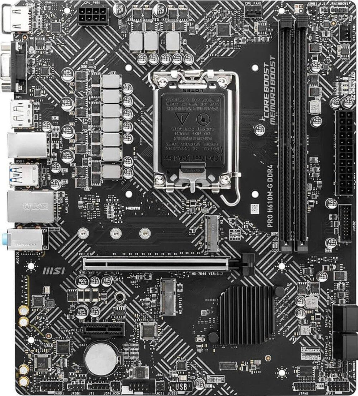 MSI Motherboard (12th/13th/14th Gen Intel Core, LGA 1700 Socket, DDR4, PCIe 4, SATA 6Gb/s, mATX) PRO H610M-G DDR4