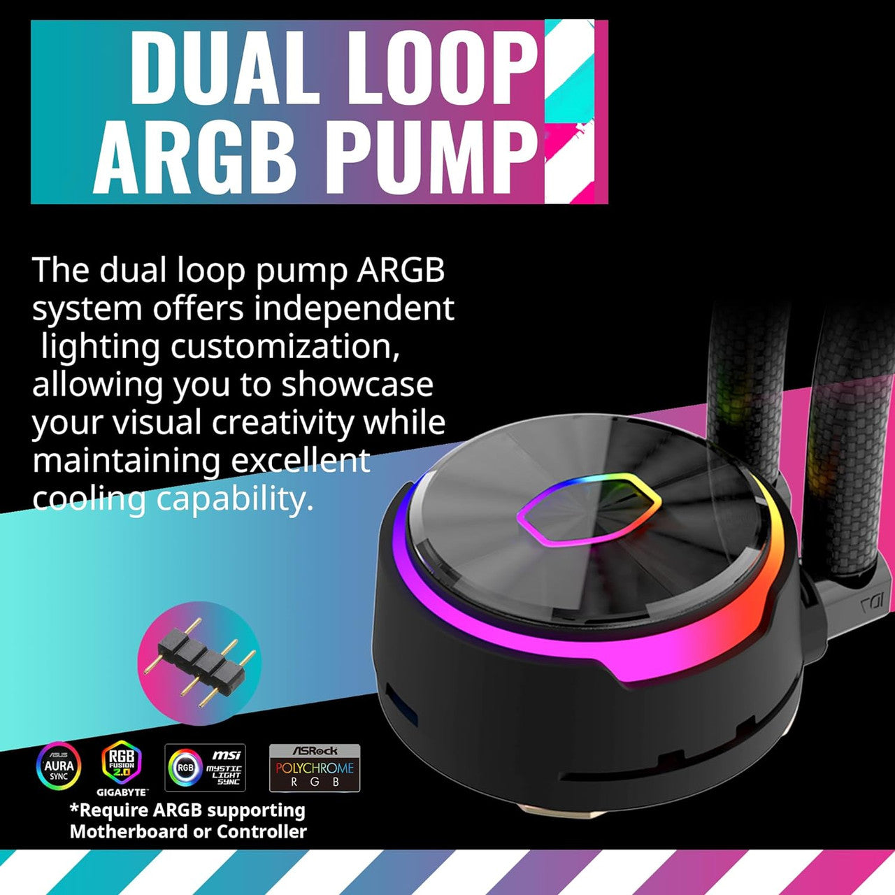 Cooler Master Master Liquid PL240 FLUX AIO CPU Liquid Cooler, Gen2 ARGB 240mm 120 PWM Fans (Black) MLY-D24M-A23PZ-R1
