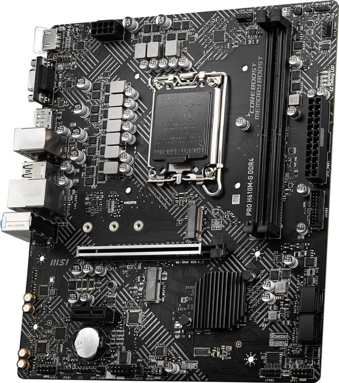 MSI Motherboard (12th/13th/14th Gen Intel Core, LGA 1700 Socket, DDR4, PCIe 4, SATA 6Gb/s, mATX) PRO H610M-G DDR4