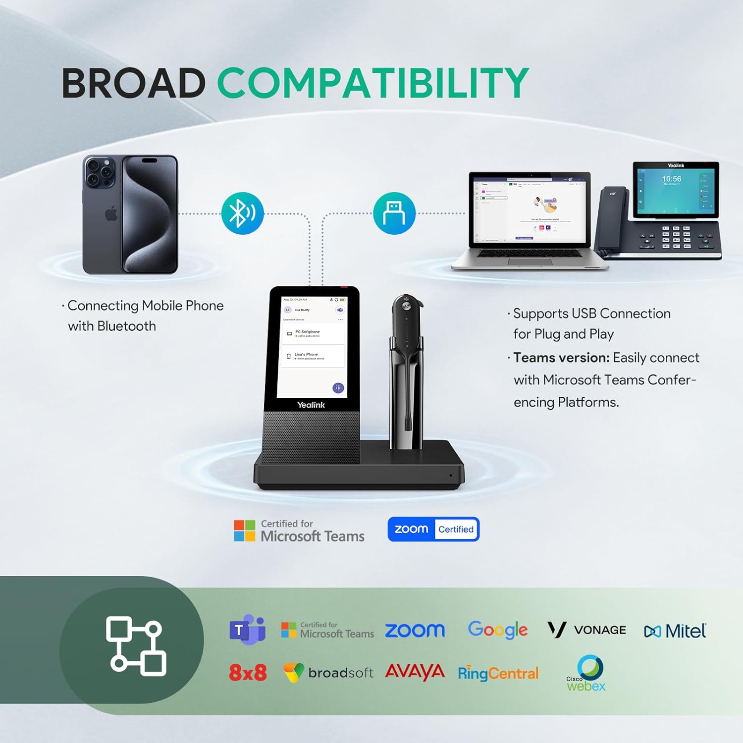 Yealink WH67 Teams Wireless Headset | DECT & Bluetooth | Noise Cancelling Mic | 1308040