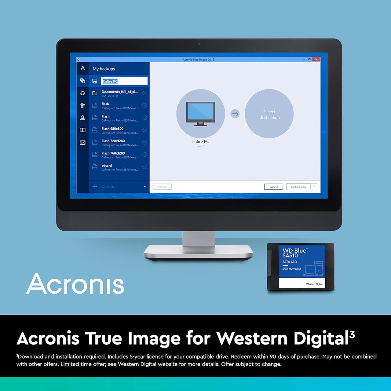 WD 500GB WD Blue SA510 SATA Internal Solid State Drive SSD SATA III 6 Gb/s 2.5-Inch/7mm Up to 560 MB/s WDS500G3B0A