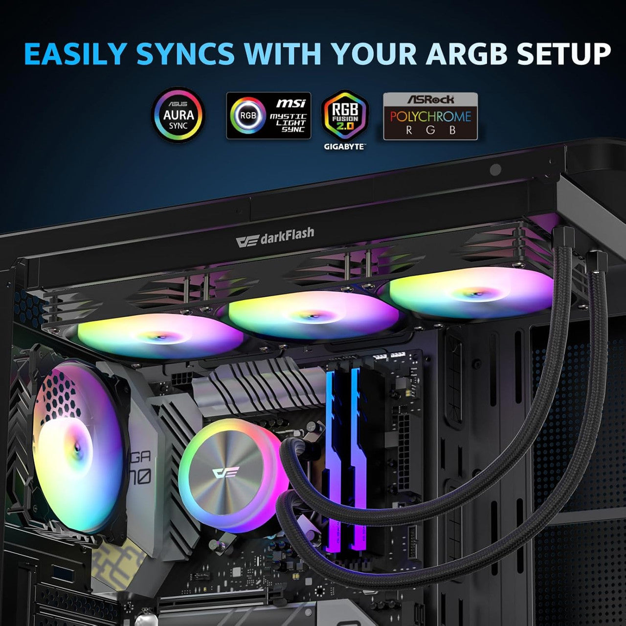 DarkFlash Liquid CPU Coole ARGB PWM Daisy Chain Connection Fans AIO Compatible w/ Intel 1851/1700,AMDAM4/AM5 DF-DG360D-BK
