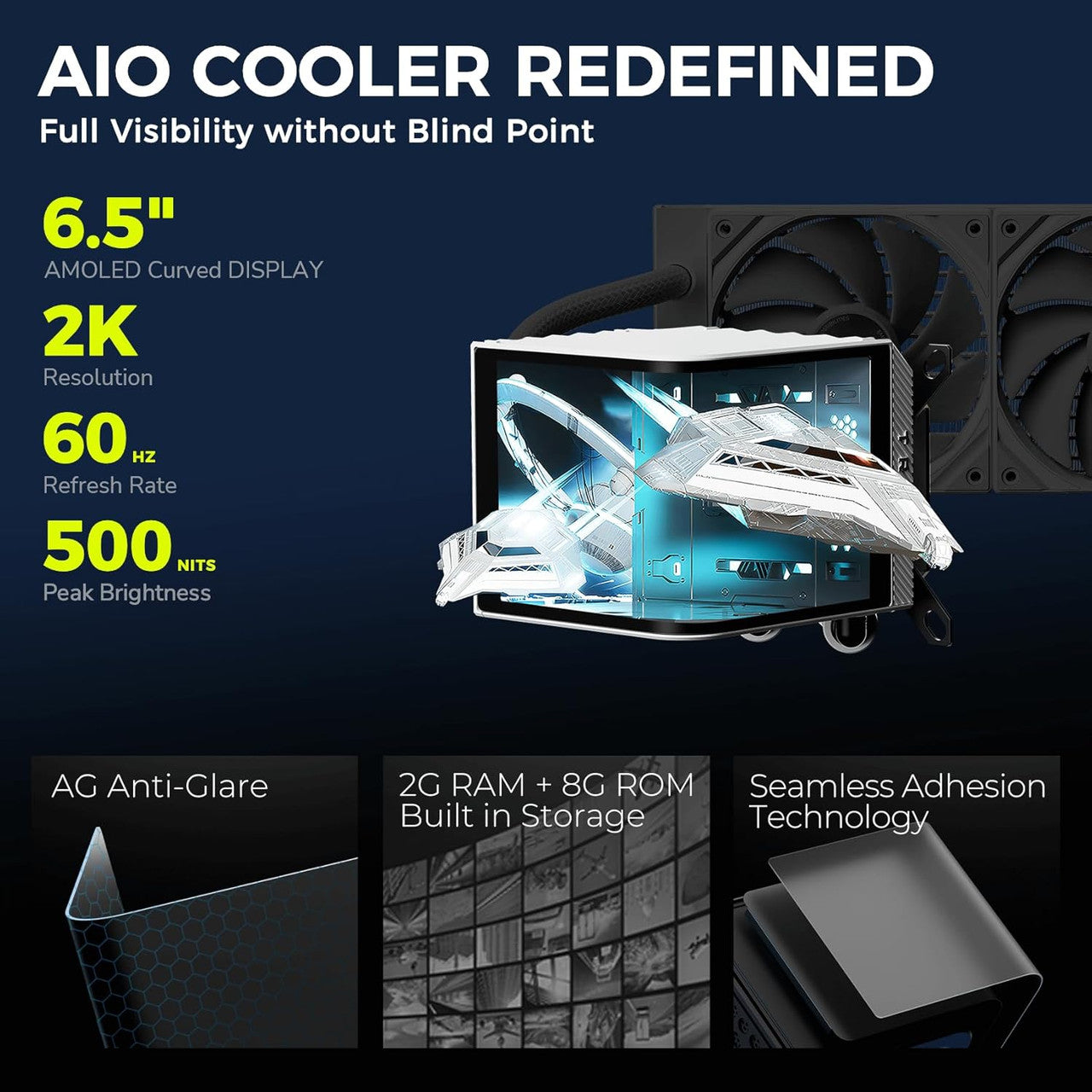 TRYX Panorama 360 Muti-Compatible AMOLED L-Shaped 3D Anamorphic Display Custom AIO Cooler (White) L-P360N-DS3M-G0W