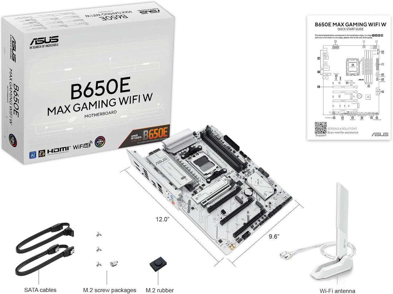 AAAWAVE MAX Gaming WiFi W ATX Motherboard, AMD B650E AM5, DDR5 Support, 3x M.2, Includes TeamGroup T-Force Delta RGB 16GB (2x8GB) DDR5 6000MHz