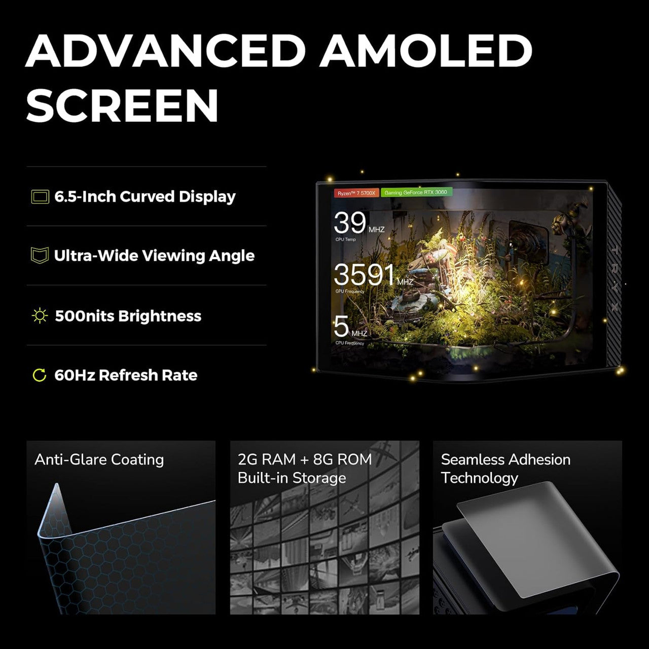 TRYX Panorama 360 ARGB 6.5'' AMOLED Curved Screen 3D Display AIO Cooler 360mm Asetek 8th Gen V2 Muti-Compatible Intel LGA 1851/1700 AMD AM5/AM4 (Black) L-P360A-AS3M-G1K