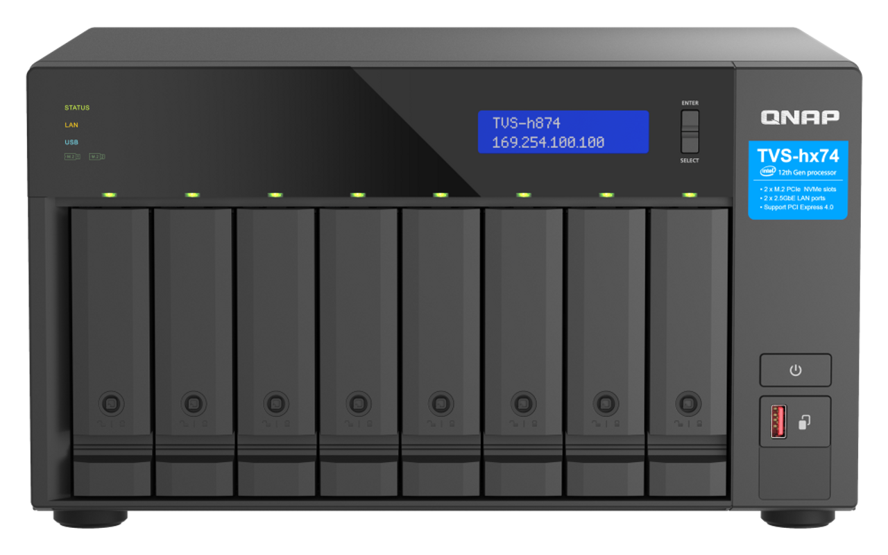 QNAP 8 Bay NAS 12th Gen Intel Core CPU, 64GB DDR4 RAM, 10GbE & 2.5 GbE Networking and PCIe Gen 4 TVS-h874X-i9-64G-US
