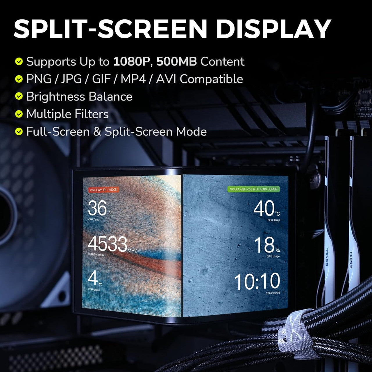TRYX Panorama 360 ARGB 6.5'' AMOLED Curved Screen 3D Display AIO Cooler 360mm Asetek 8th Gen V2 Muti-Compatible Intel LGA 1851/1700 AMD AM5/AM4 (Black) L-P360A-AS3M-G1K