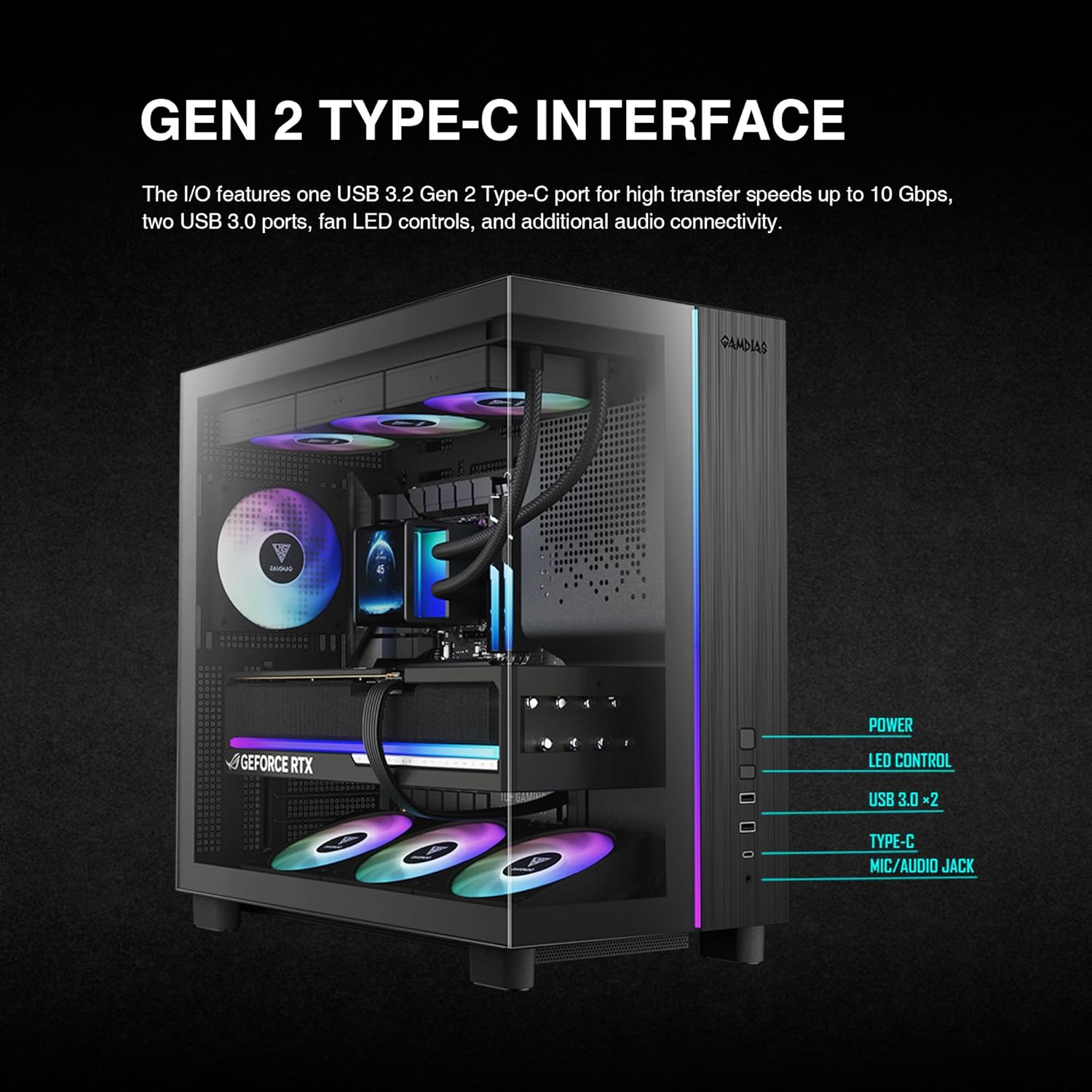 Gamdias ATLAS M4 Mid-Tower Gaming PC Case | ATX / Micro-ATX / Mini-ITX | 4 x 120mm PWM ARGB Fans | Front-Mounted PSU | Tempered Glass | ATLAS M4