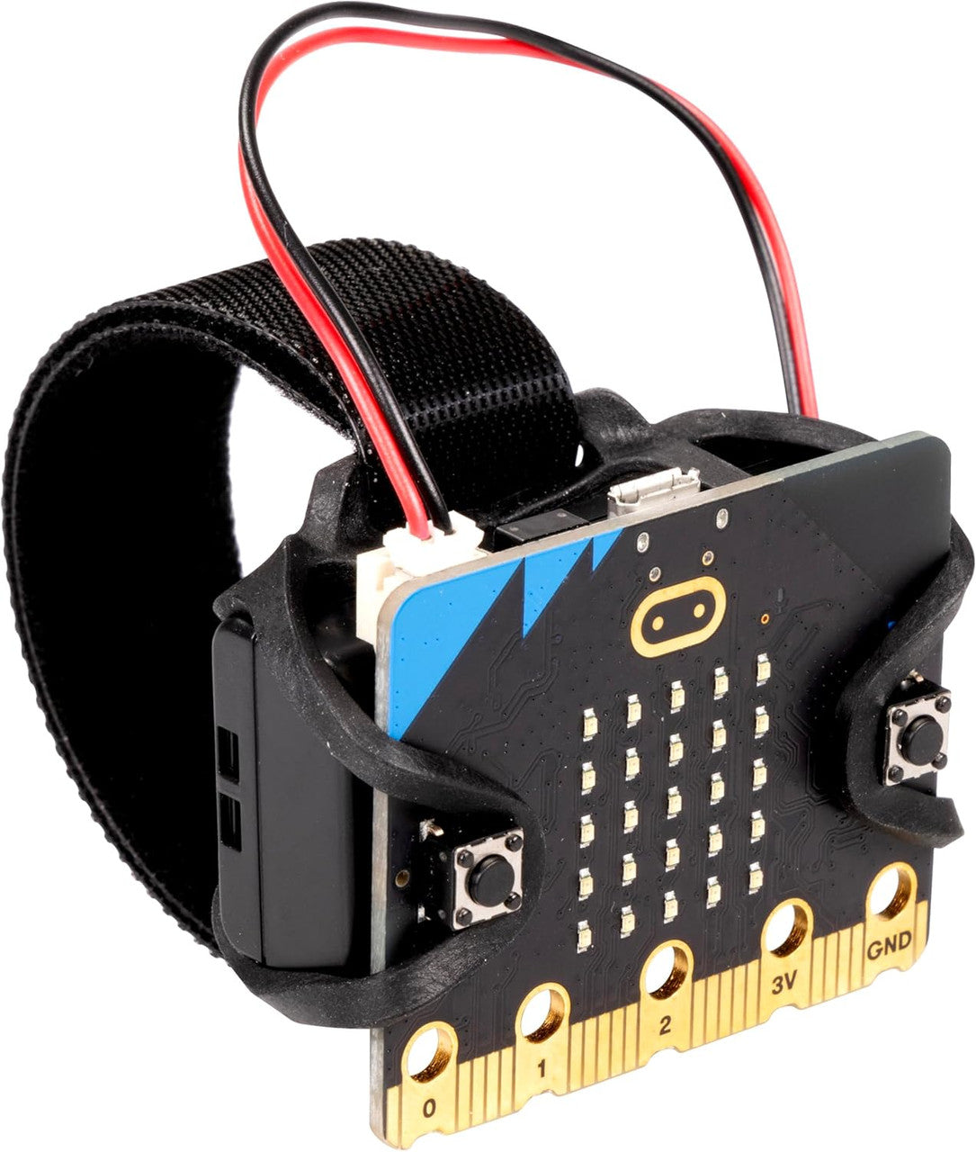 Micro:bit Wearable Single Flexible holder design holds the micro:bit and a battery holder MEFWSV1