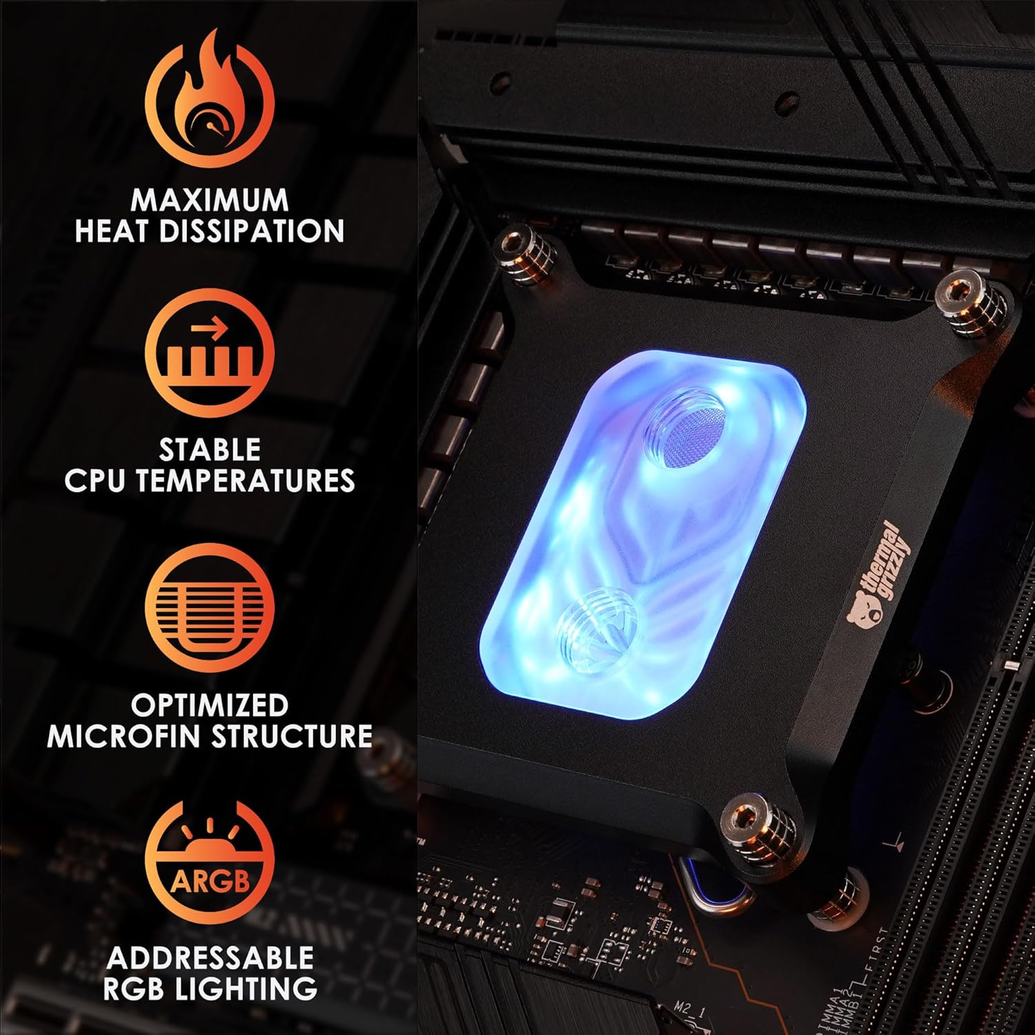Thermal Grizzly Mycro Pro RGB CPU Waterblock Intel LGA1851/1700 G1/4 Liquid Cooling Block - TG-MY-P-RGB-i1851