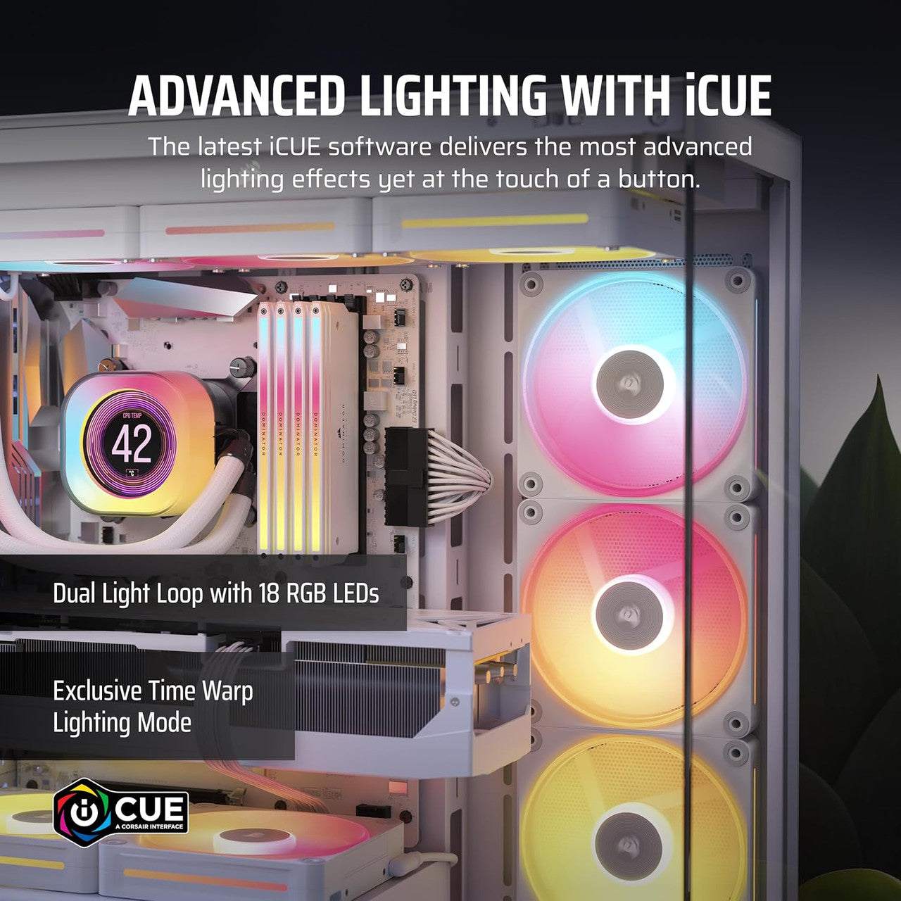 Corsair iCUE Link LX140-R RGB PWM | 140 mm | 2000 rpm | 4-Pin Case Fans Starter Kit (Dual Pack) - White CO-9051056-WW