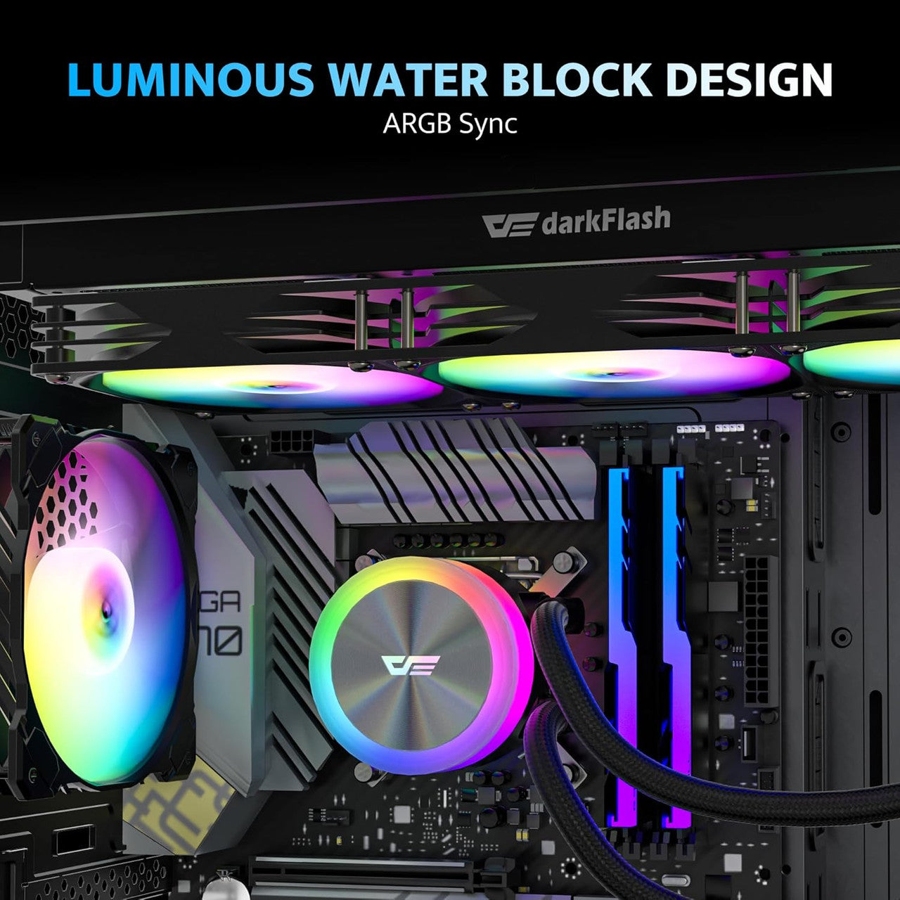 DarkFlash Liquid CPU Coole ARGB PWM Daisy Chain Connection Fans AIO Compatible w/ Intel 1851/1700,AMDAM4/AM5 DF-DG360D-BK
