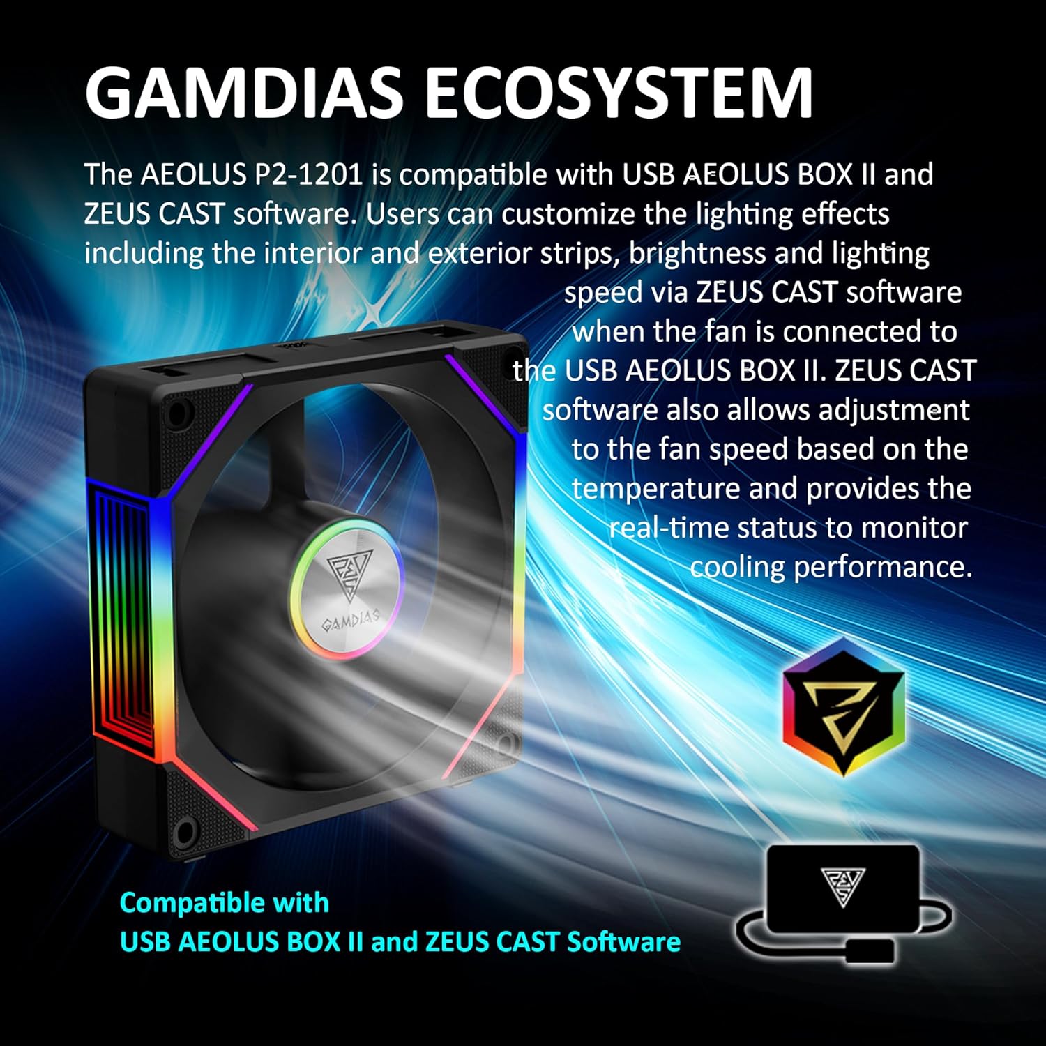 GAMDIAS ARGB Case Fan 120mm x1 and Reverse Blade x1, Hassle-Free Cable Management 2400 RPM PWM RGB (Black/White)