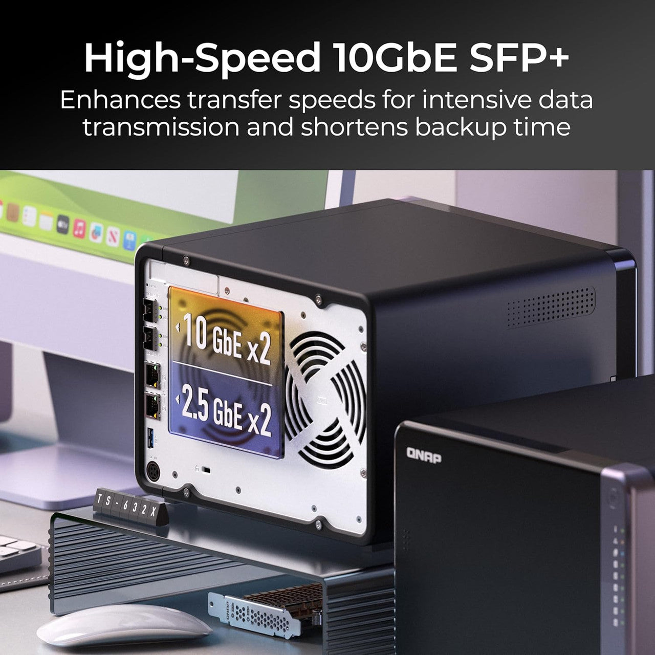 QNAP 6-Bay ARM-based NAS, Quad Core 2.0GHz, 4GB DDR4 RAM, 10GbE(SFP+), 2.5GbE and PCIe Gen3 Expansion Slot TS-632X-4G-US