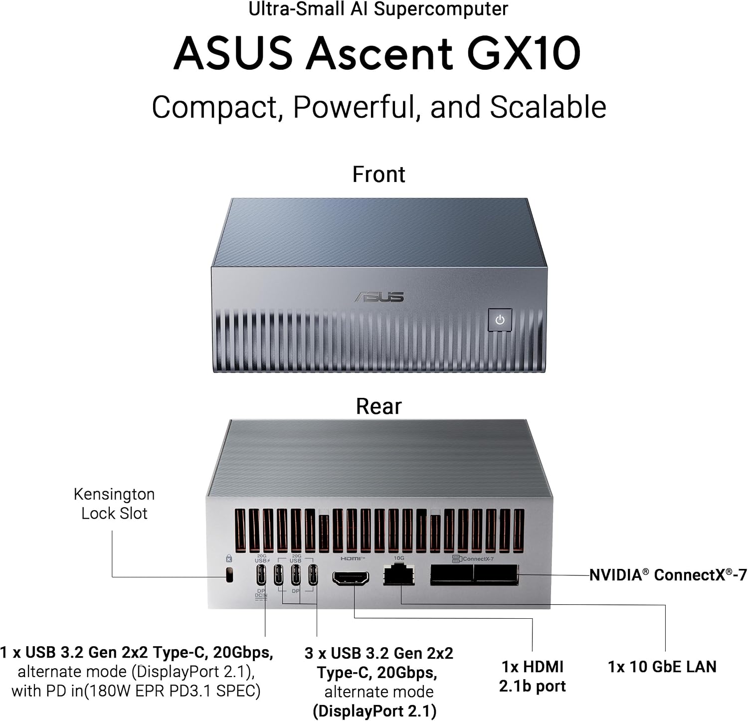 ASUS Ascent GX10 AI Computer | NVIDIA GB10 Blackwell | 128GB | 1TB