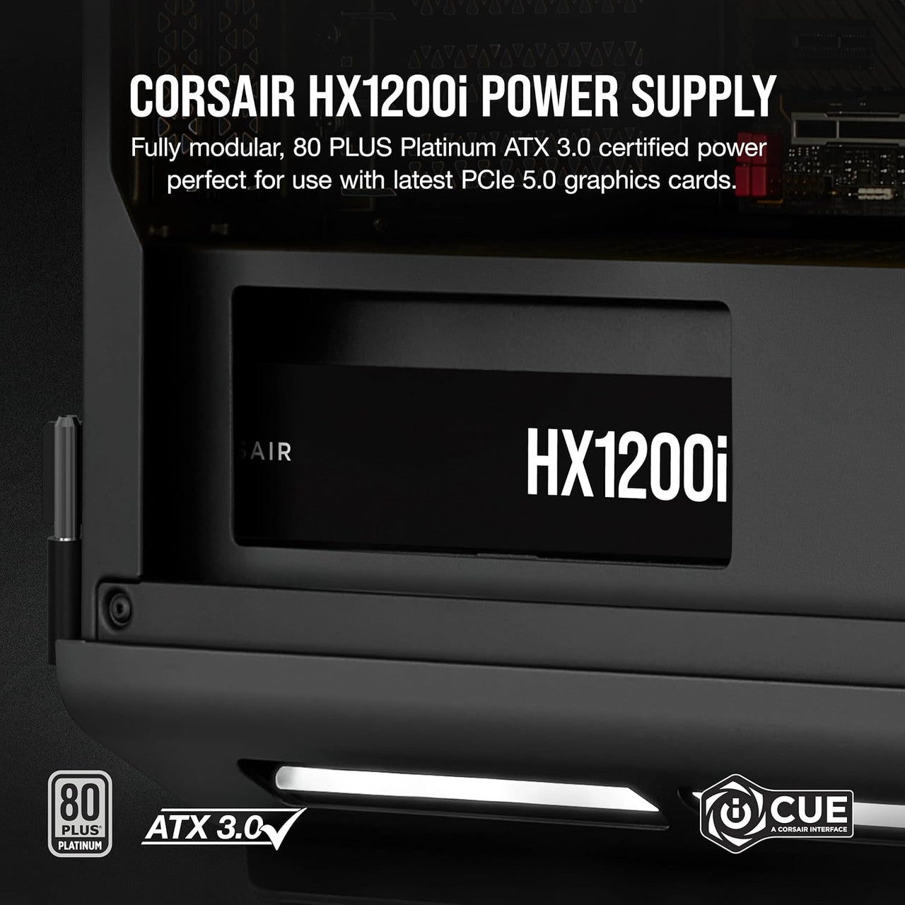 Corsair HX1200i Fully Modular Ultra, Low Noise ATX Power Supply, Fluid Dynamic Bearing Fan, 80 Plus Platinum Efficiency (Black) CP-9020281-NA