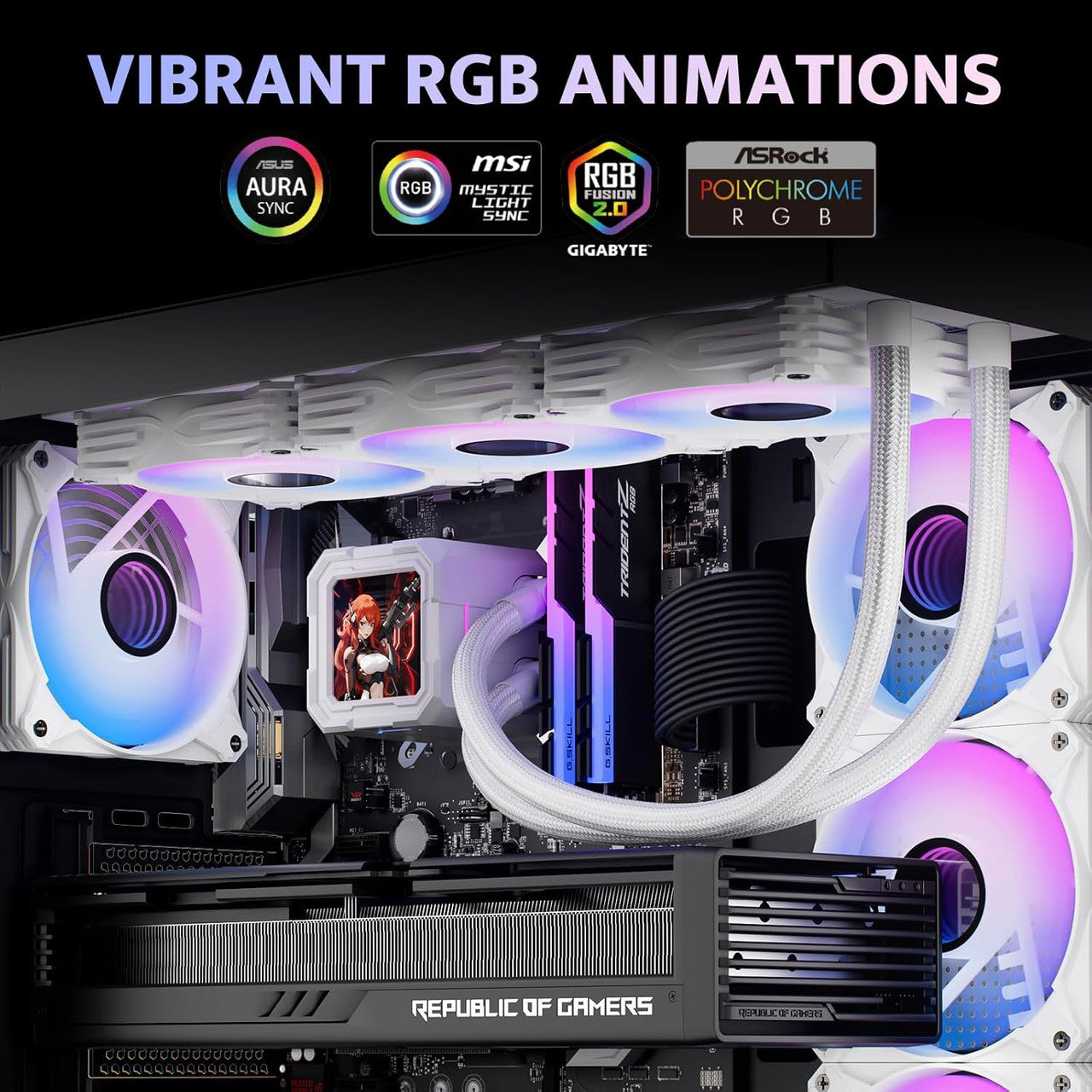 DarkFlash Liquid CPU Cooler LCD Screen ARGB PWM Radiator Aio Compatible w/Intel 1851/1700, AMD AM4/AM5 (White) DF-DV360S-WH