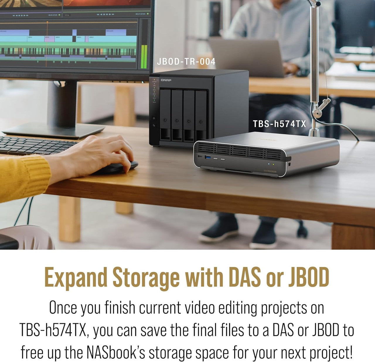 Running on QNAP’s QuTS hero OS, it offers ZFS reliability with data deduplication, compression, and snapshot protection.