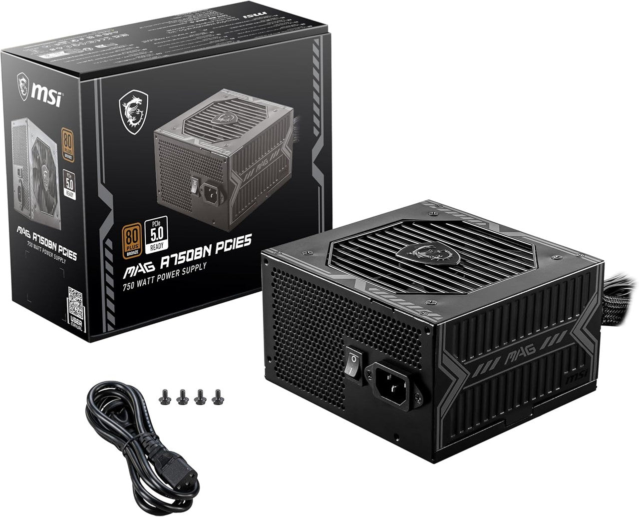 MSI Gaming Power Supply - PCIE 5.1 Ready 80 Plus Bronze Certified 750W ATX PSU MAG A750BN PCIE5