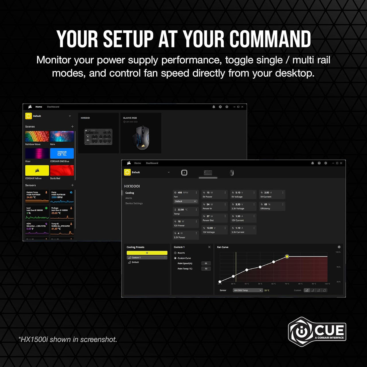 Corsair HX1000i Fully Modular Ultra-Low Noise ATX Power Supply, Fluid Dynamic Bearing Fan, CORSAIR iCUE Software (Black) CP-9020259-NA