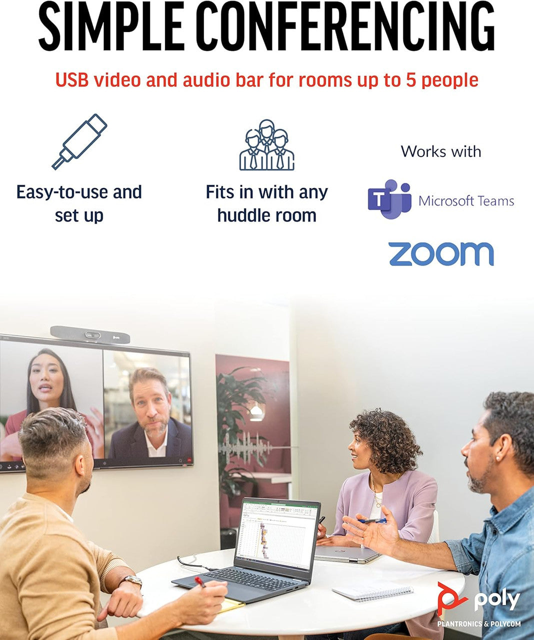 Poly Studio R30 4K Video Conference System Camera, Mic, Speaker Bar, NoiseBlockAI, Works w/ Teams & More 842D2AA#ABA