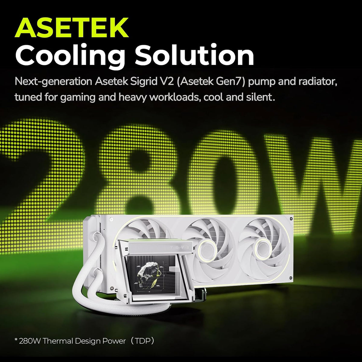 TRYX Holo 360mm AIO Liquid Cooler | Holographic Visual GIPHY | Asetek | 280W TDP | Black/White