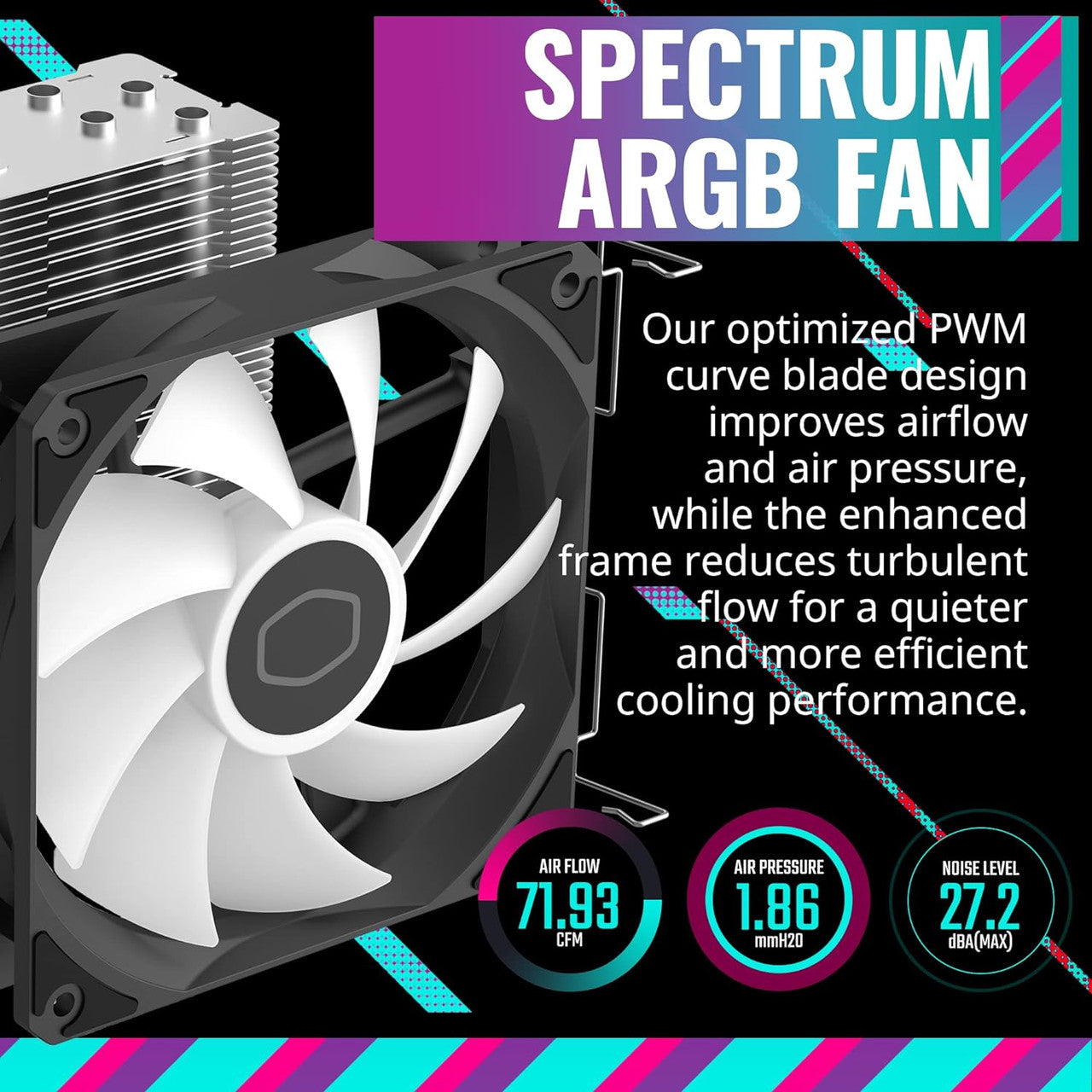 Cooler Master Hyper 212 Spectrum V3 ARGB 120mm 4-Pin PWM 1750RPM Air Cooler - Black (RR-S4NA-17PA-R1)