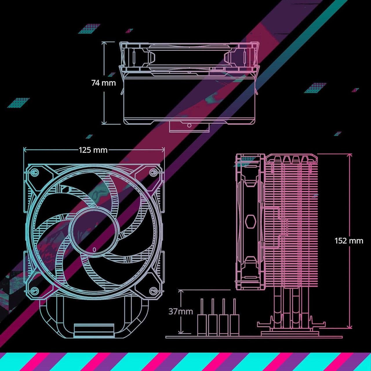 Cooler Master HYPER 212 (A CLASSIC REVITALIZED) 120mm 4-Pin PWM 2500RPM CPU Air Cooler - Black RR-S4KK-25SN-R1