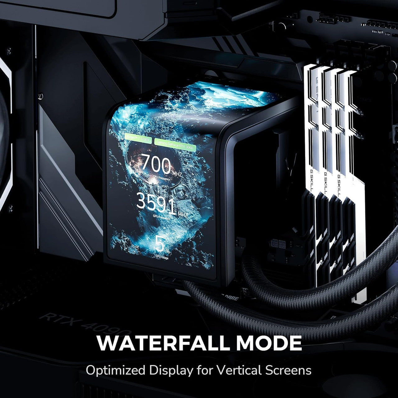 TRYX Panorama SE 360 ARGB 360mm AIO Rotatable 6.67" MOLED Curved Screen 3D Cooler Asetek Adela (Black) L-P360L-AM3M-G0K