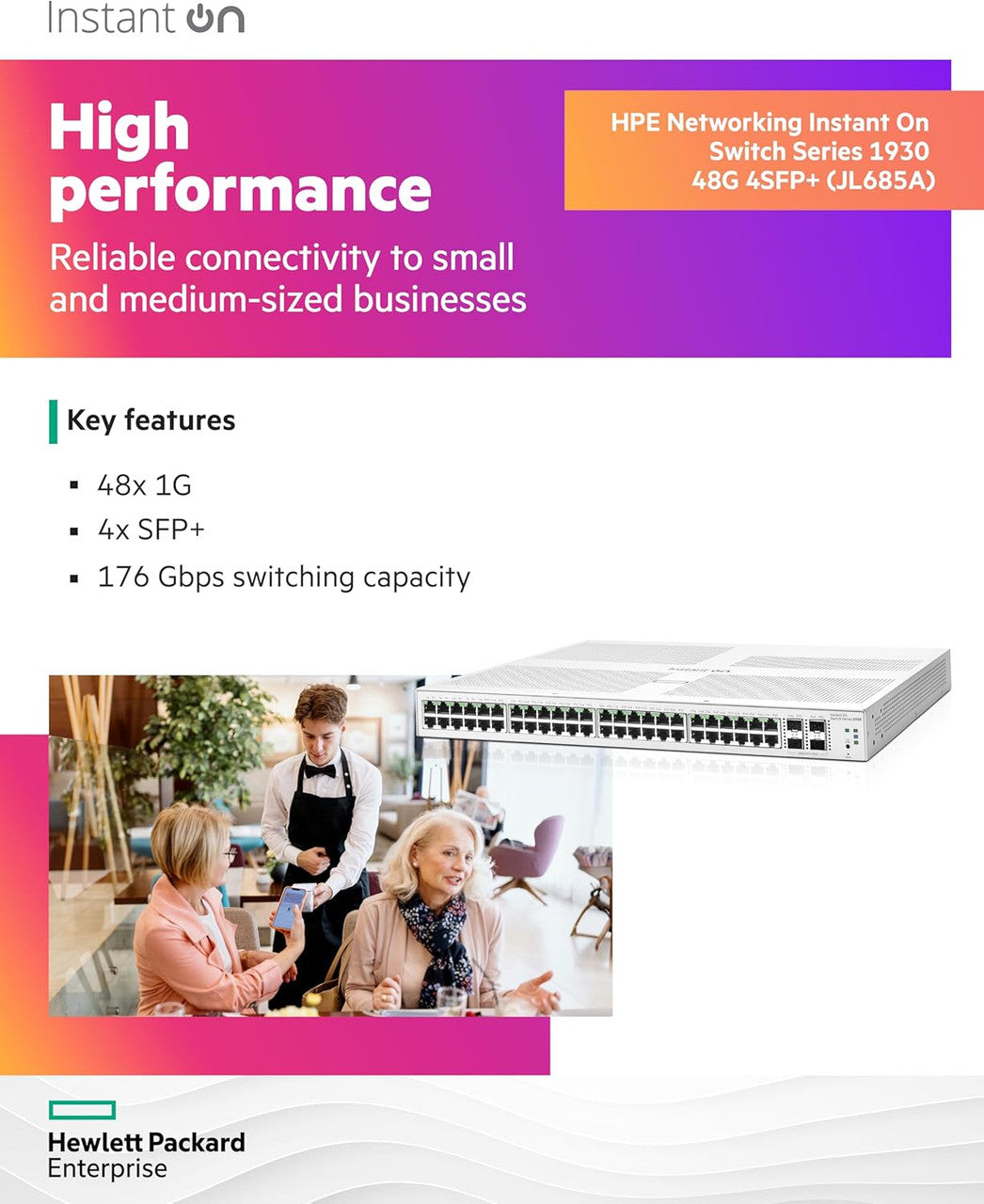 HPE Networking Instant On 1930 48-Port Gb Ethernet 48xGE, 4X 1G/10G SFP+, L2+ Smart Switch US Cord | JL685A#ABA