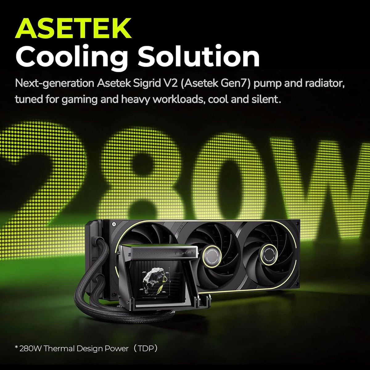 TRYX Holo 360mm AIO Liquid Cooler | Holographic Visual GIPHY | Asetek | 280W TDP | Black/White