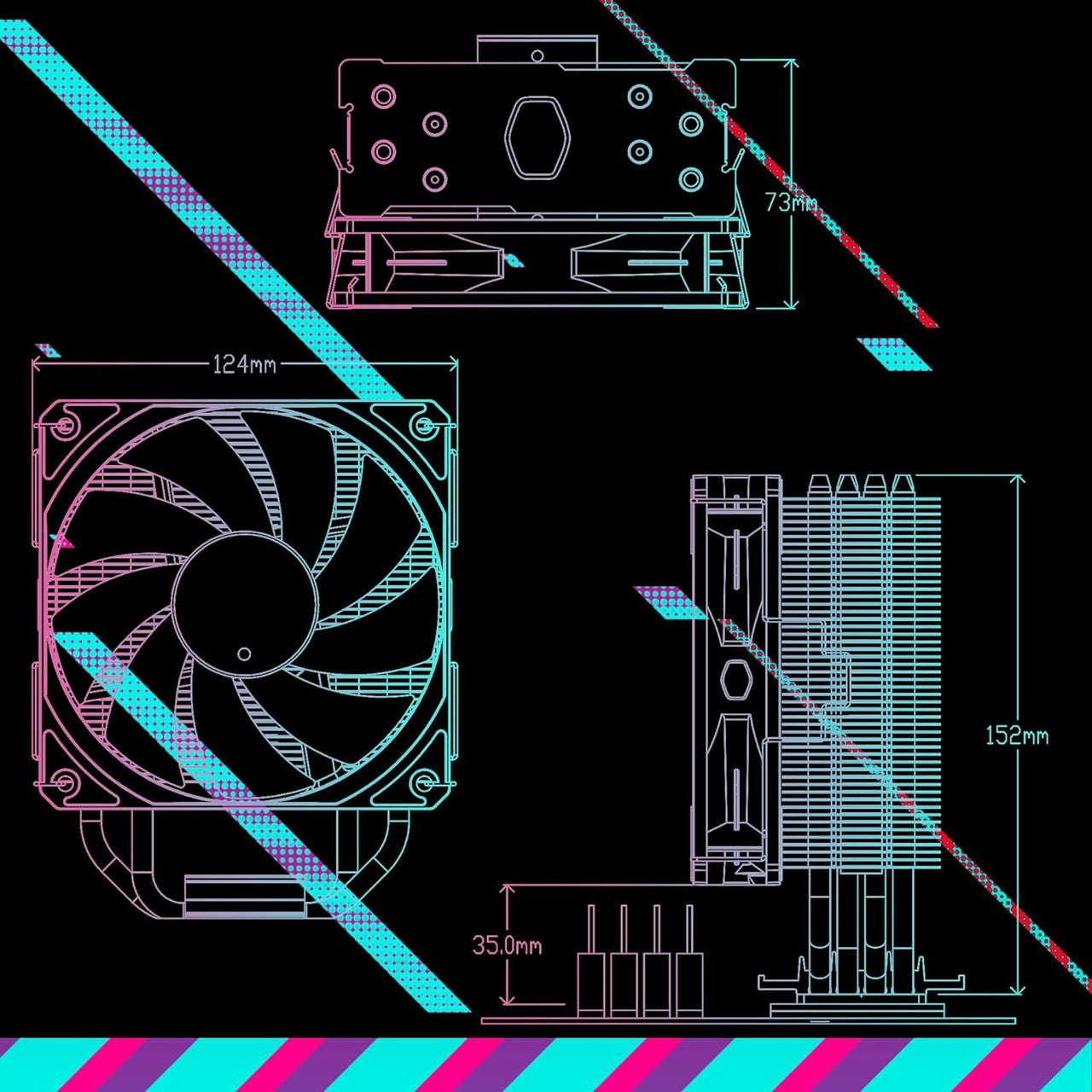 Cooler Master Hyper 212 Spectrum V3 ARGB 120mm 4-Pin PWM 1750RPM Air Cooler - Black (RR-S4NA-17PA-R1)