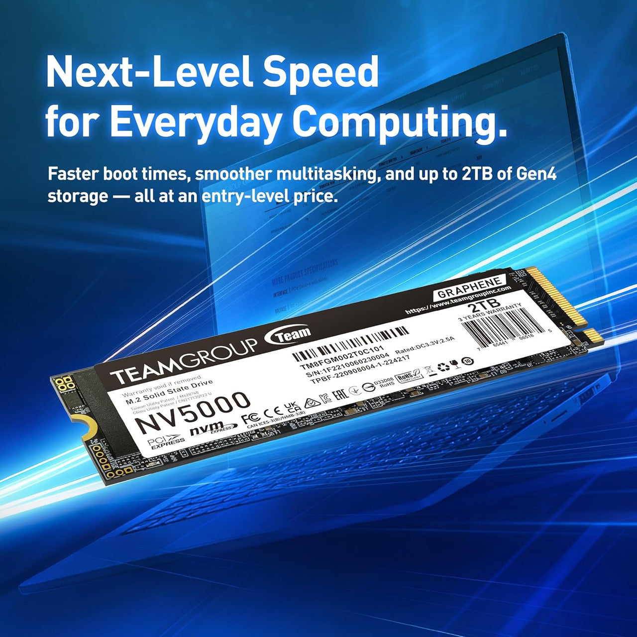 TEAMGROUP NV5000 1TB SLC Cache NVMe PCIe Gen4x4 M.2 2280 Laptop, Desktop SSD ReadSpeed up to 4500 MB/s TM8FGM001T0C101