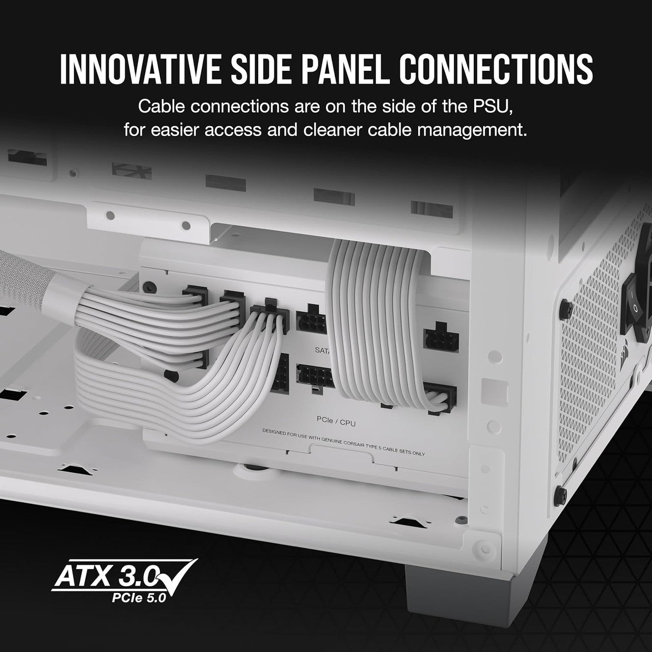 Corsair M850x Shift Fully Modular ATX Power Supply, 80 Plus Gold, Zero RPM - Modular Side Interface (White) CP-9020274-NA
